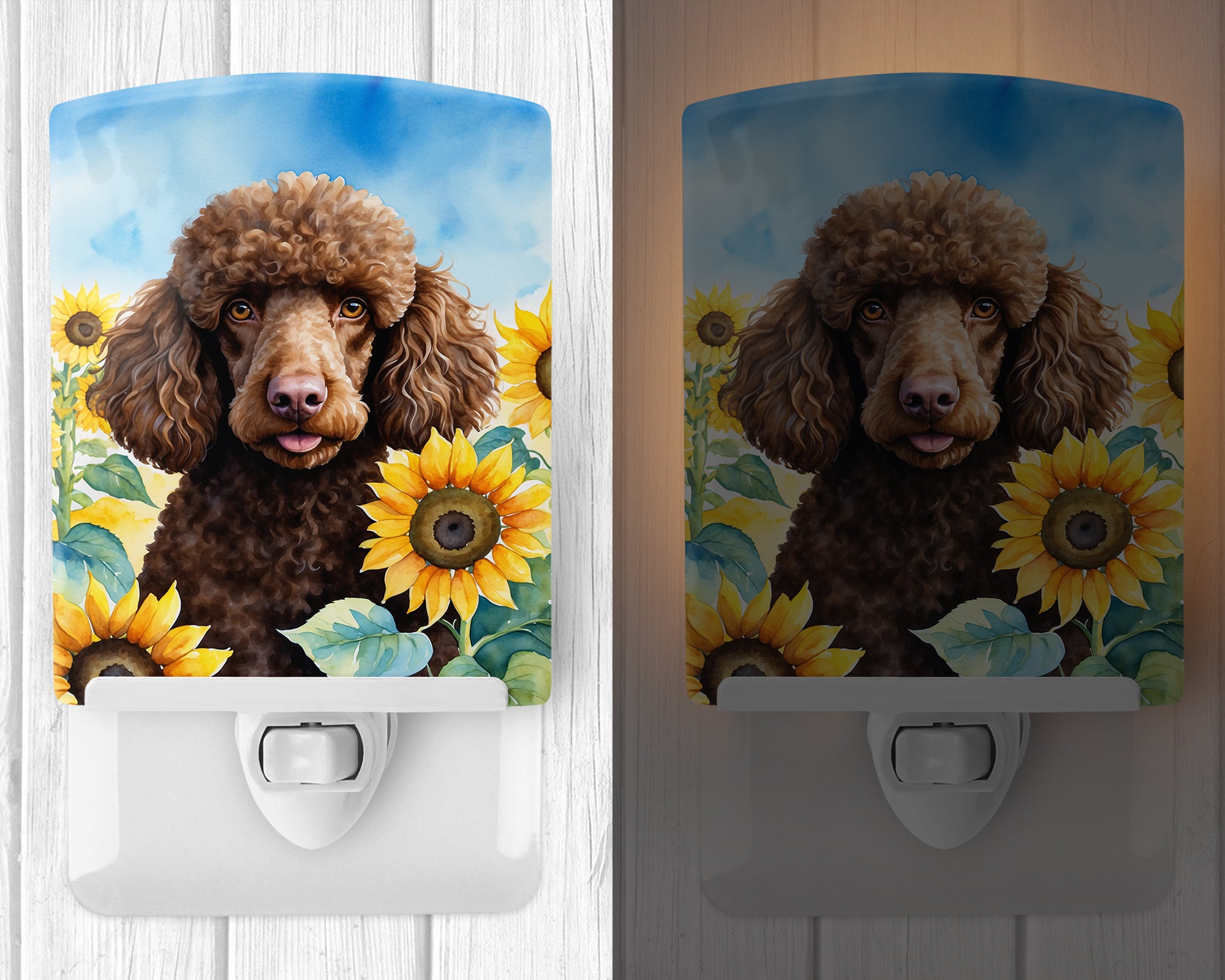Buy this Chocolate Poodle in Sunflowers Ceramic Night Light