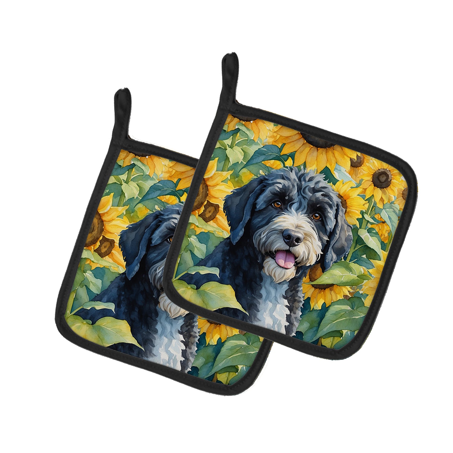 Buy this Portuguese Water Dog in Sunflowers Pair of Pot Holders