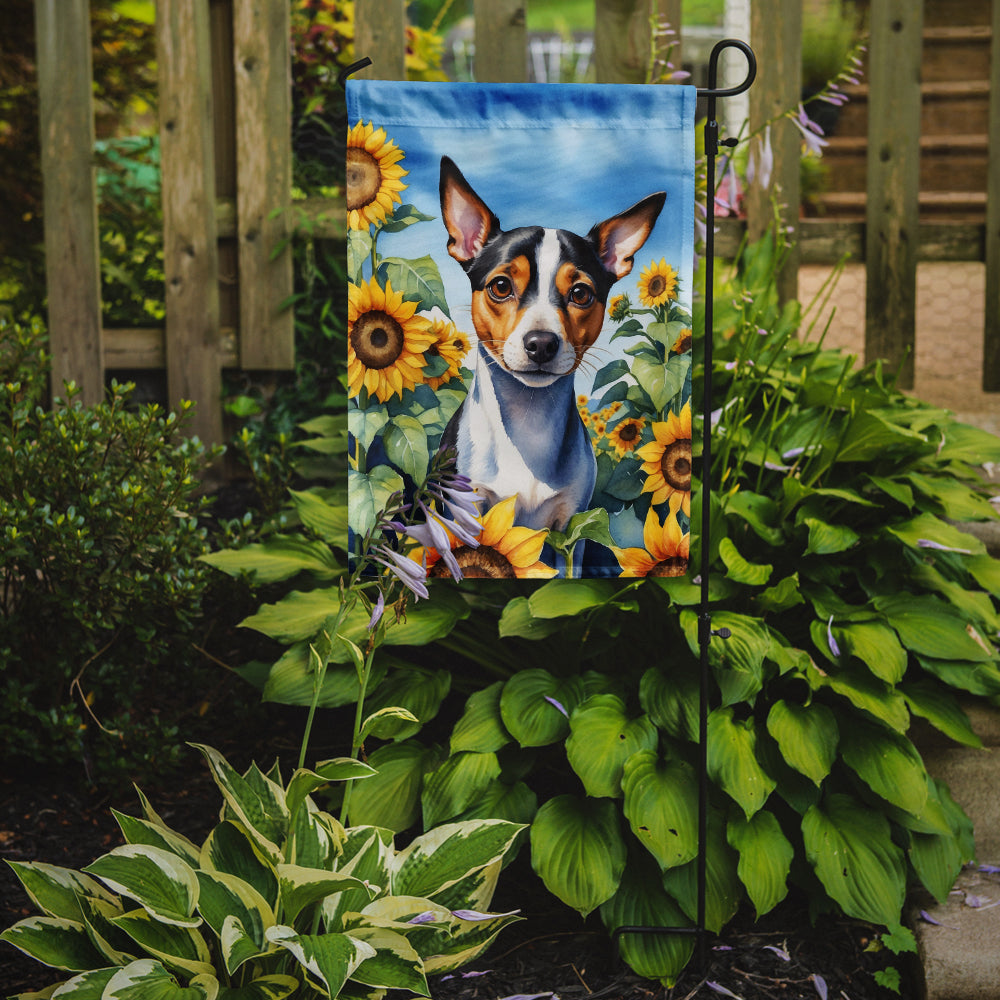 Rat Terrier in Sunflowers Garden Flag