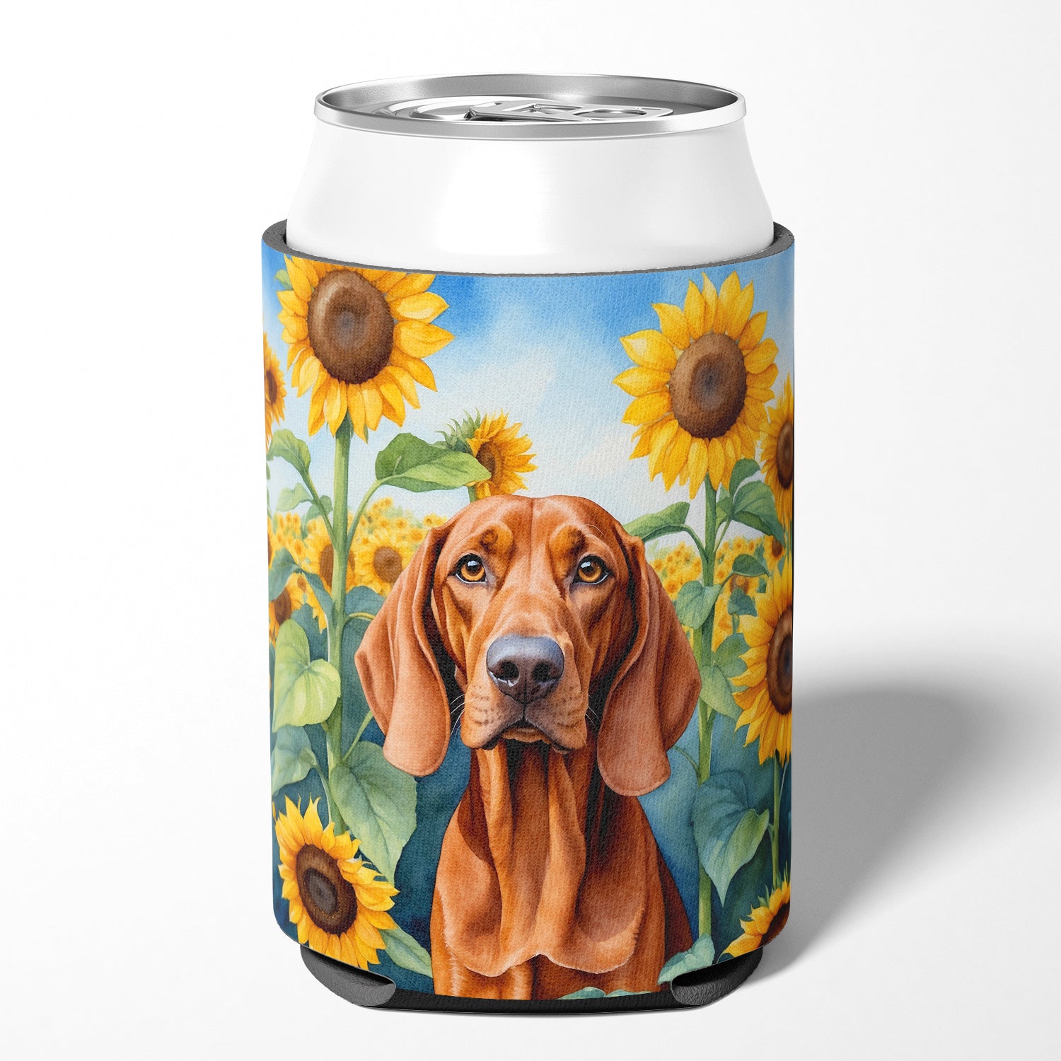 Buy this Redbone Coonhound in Sunflowers Can or Bottle Hugger
