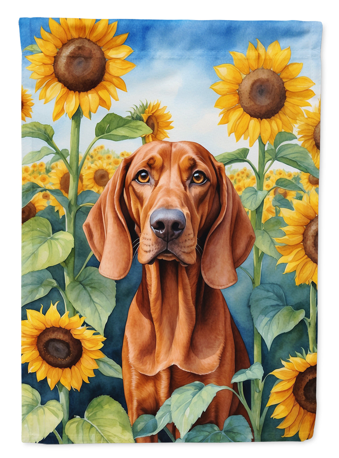 Buy this Redbone Coonhound in Sunflowers Garden Flag