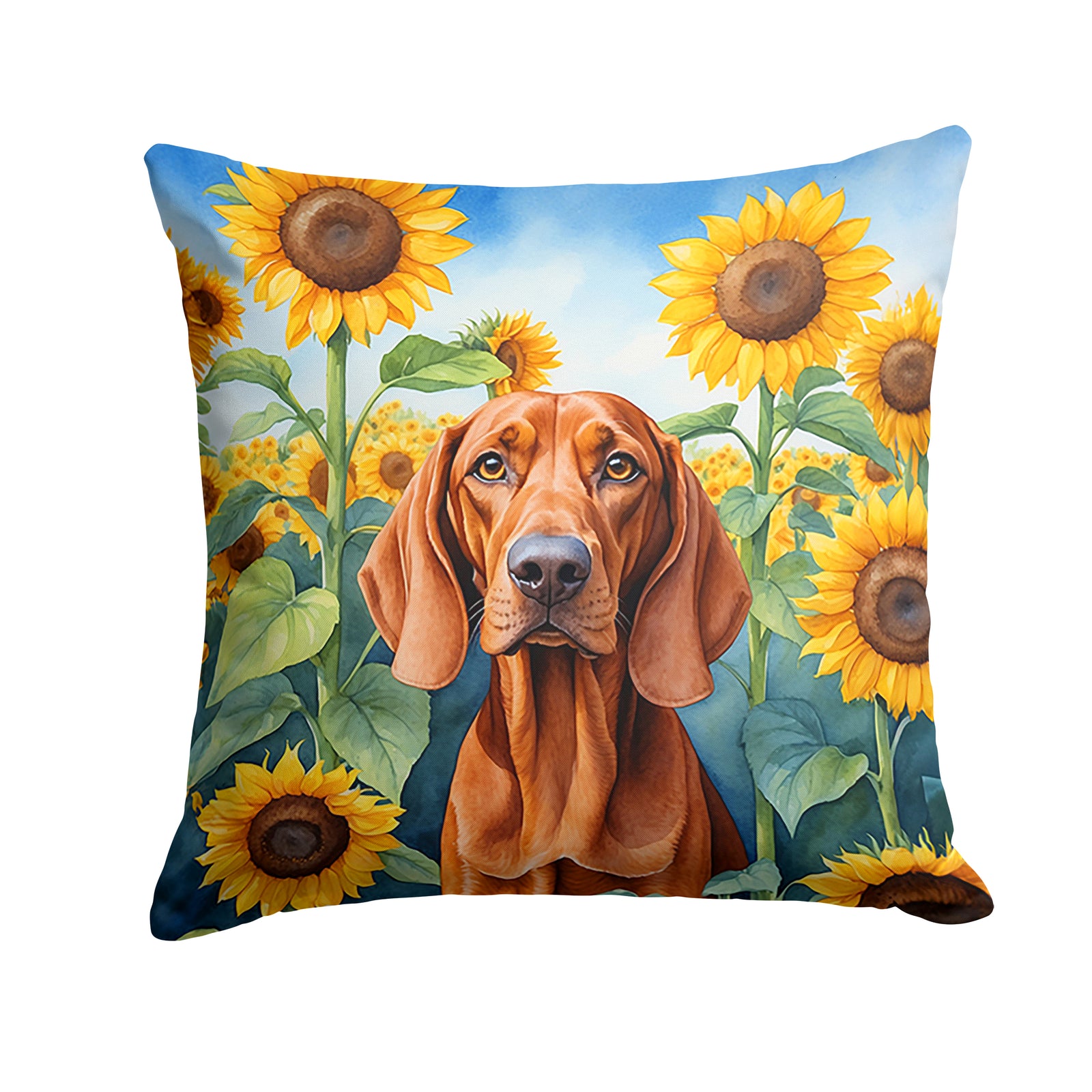 Buy this Redbone Coonhound in Sunflowers Throw Pillow