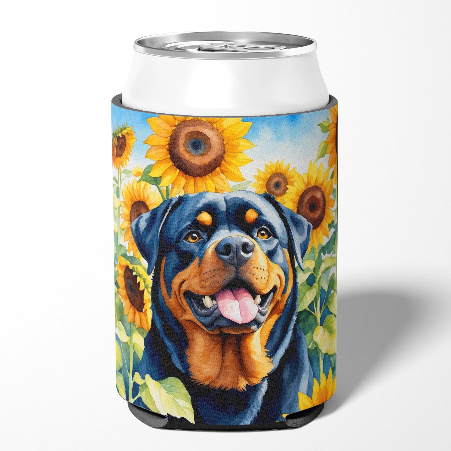 Buy this Rottweiler in Sunflowers Can or Bottle Hugger