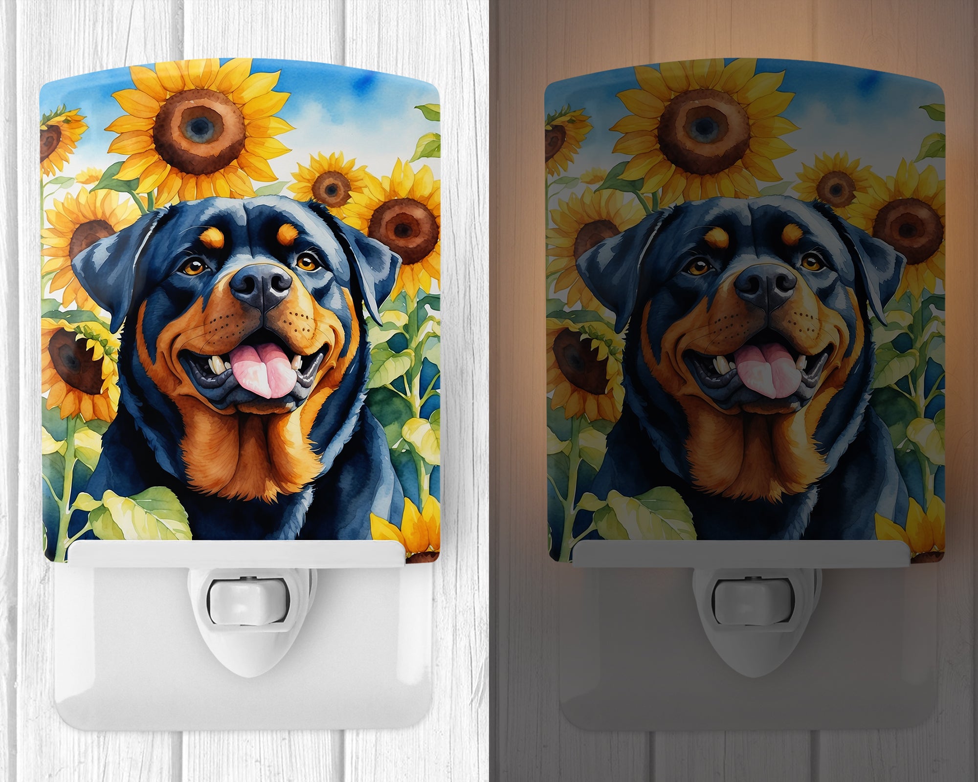 Rottweiler in Sunflowers Ceramic Night Light