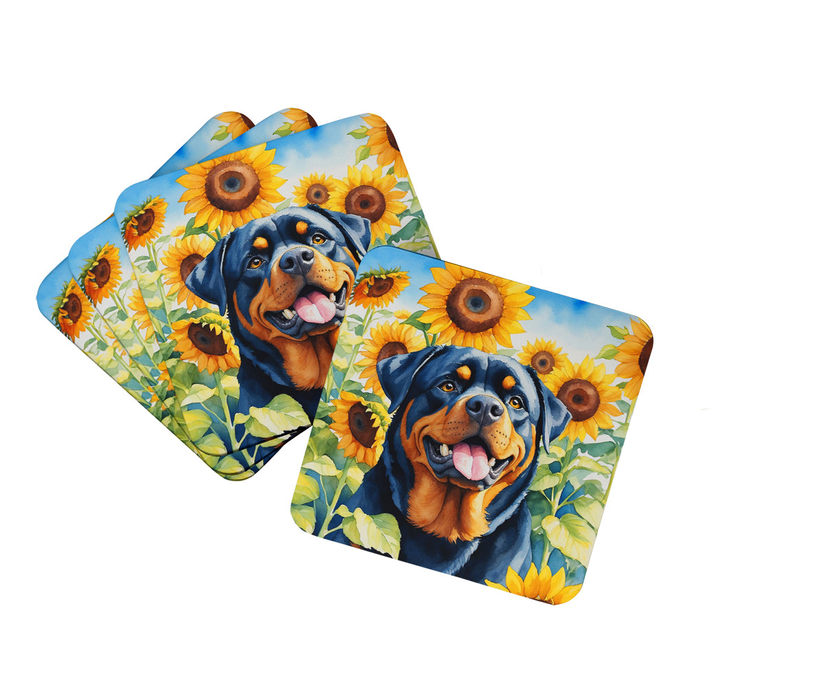 Buy this Rottweiler in Sunflowers Foam Coasters