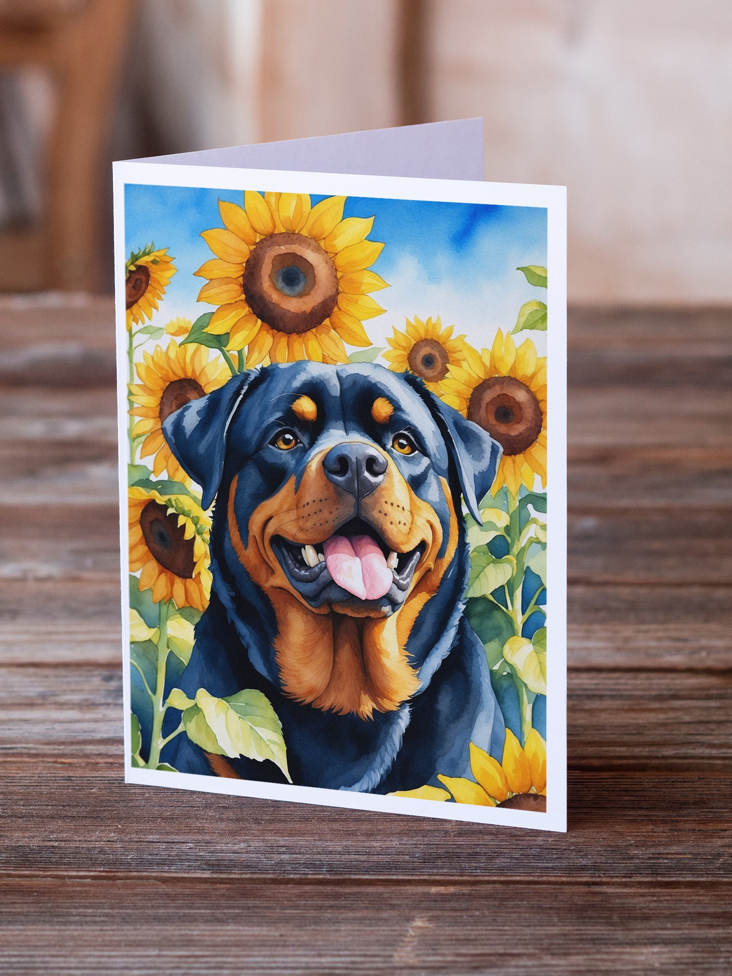 Buy this Rottweiler in Sunflowers Greeting Cards Pack of 8