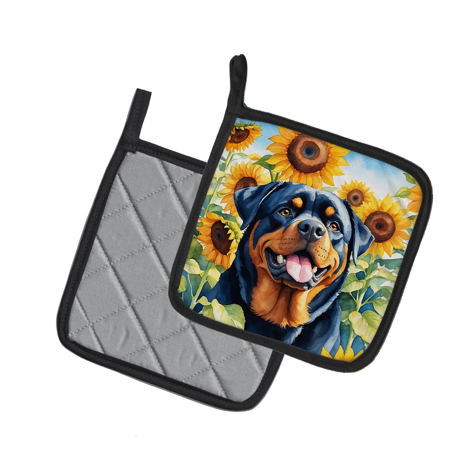 Buy this Rottweiler in Sunflowers Pair of Pot Holders