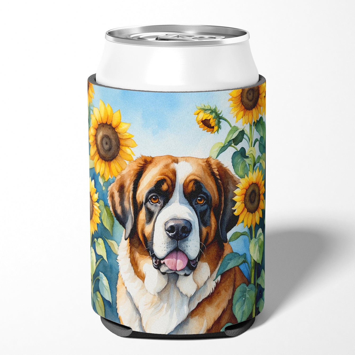 Buy this Saint Bernard in Sunflowers Can or Bottle Hugger