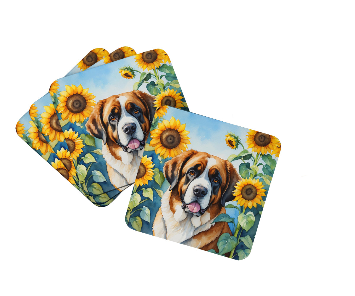 Buy this Saint Bernard in Sunflowers Foam Coasters