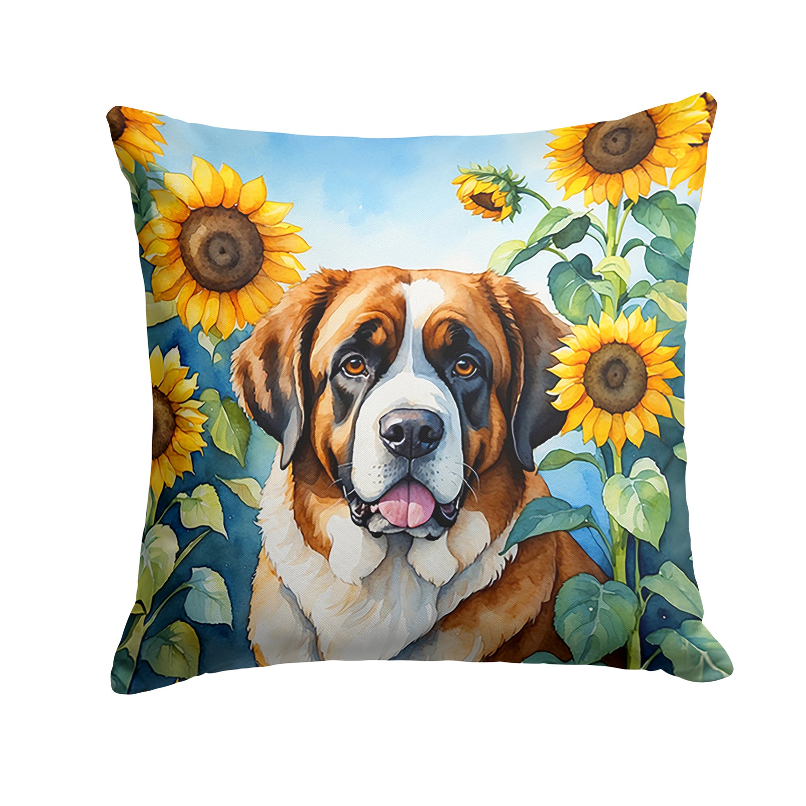 Buy this Saint Bernard in Sunflowers Throw Pillow
