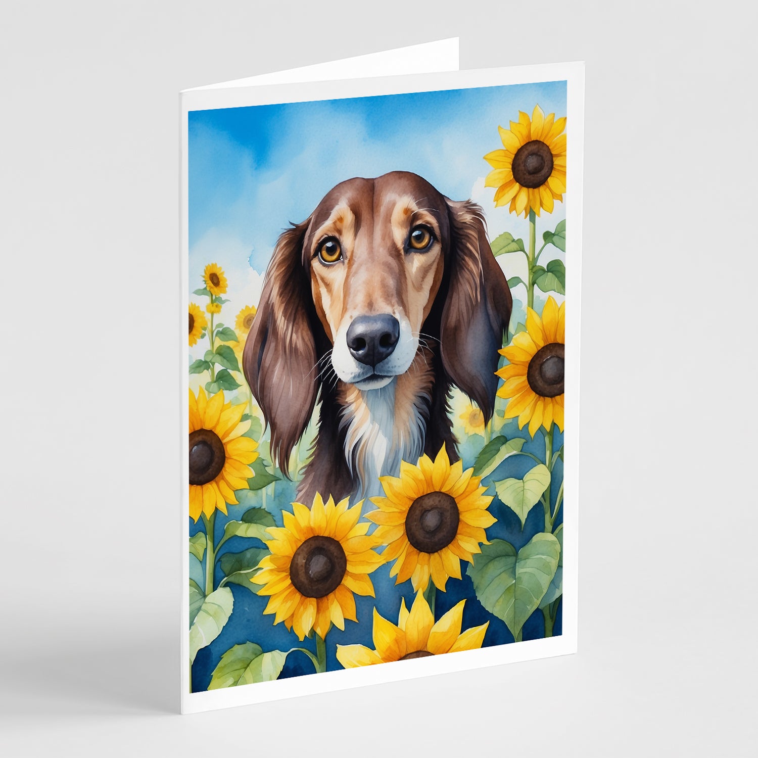 Buy this Saluki in Sunflowers Greeting Cards Pack of 8