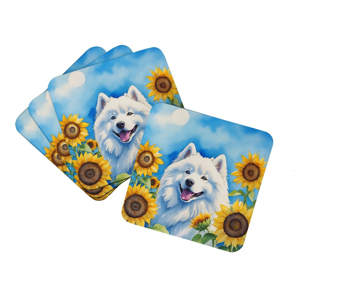 Buy this Samoyed in Sunflowers Foam Coasters