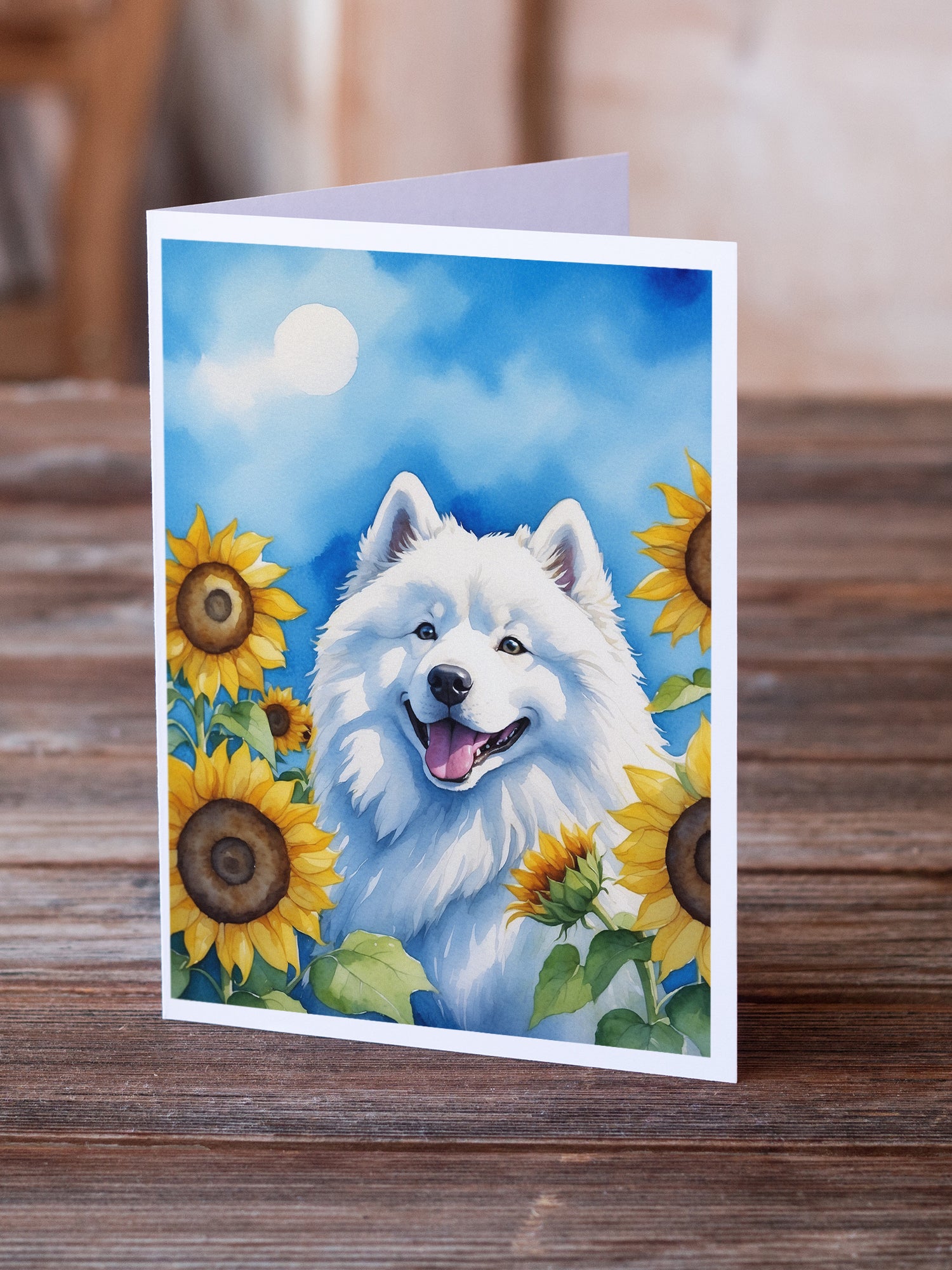 Buy this Samoyed in Sunflowers Greeting Cards Pack of 8