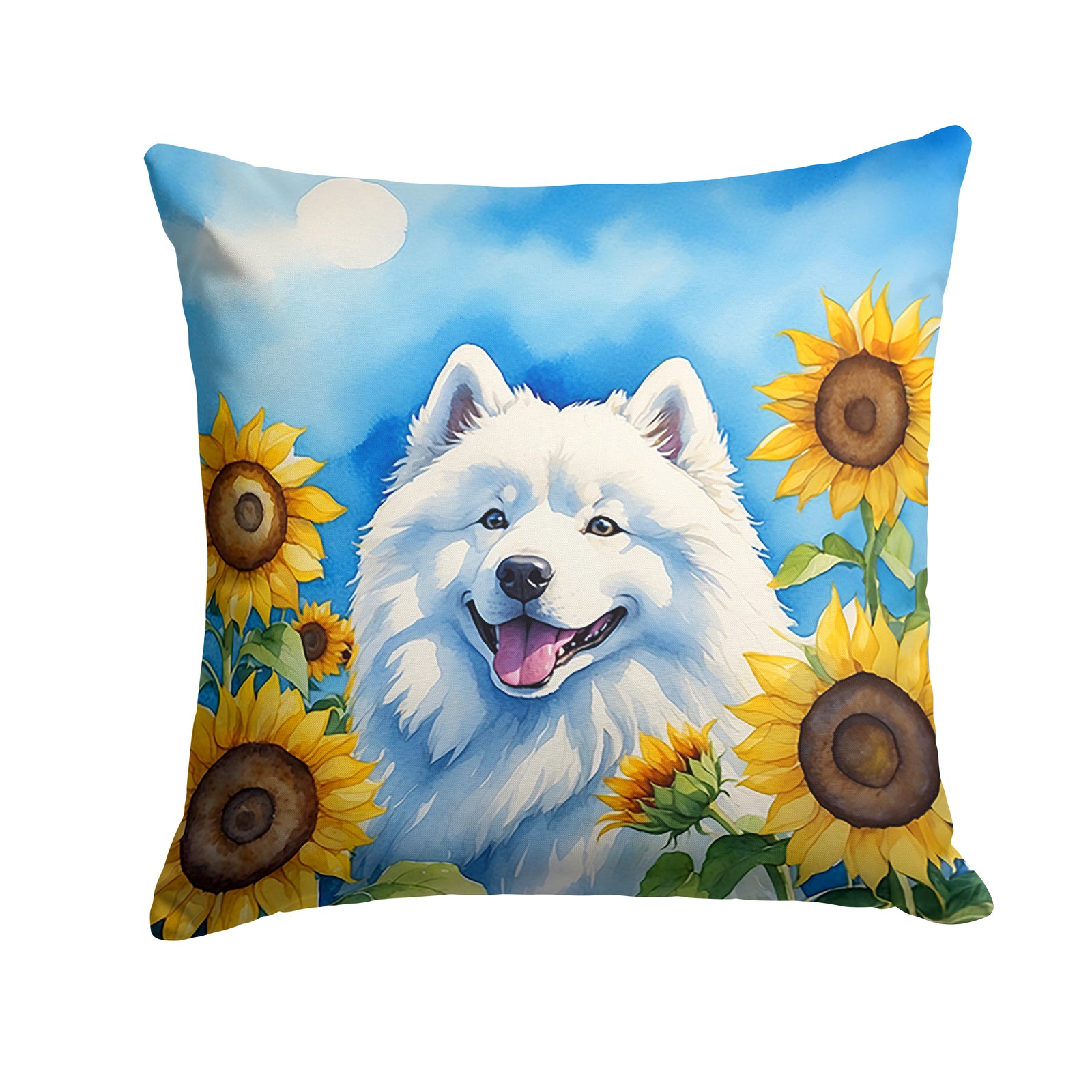 Buy this Samoyed in Sunflowers Throw Pillow