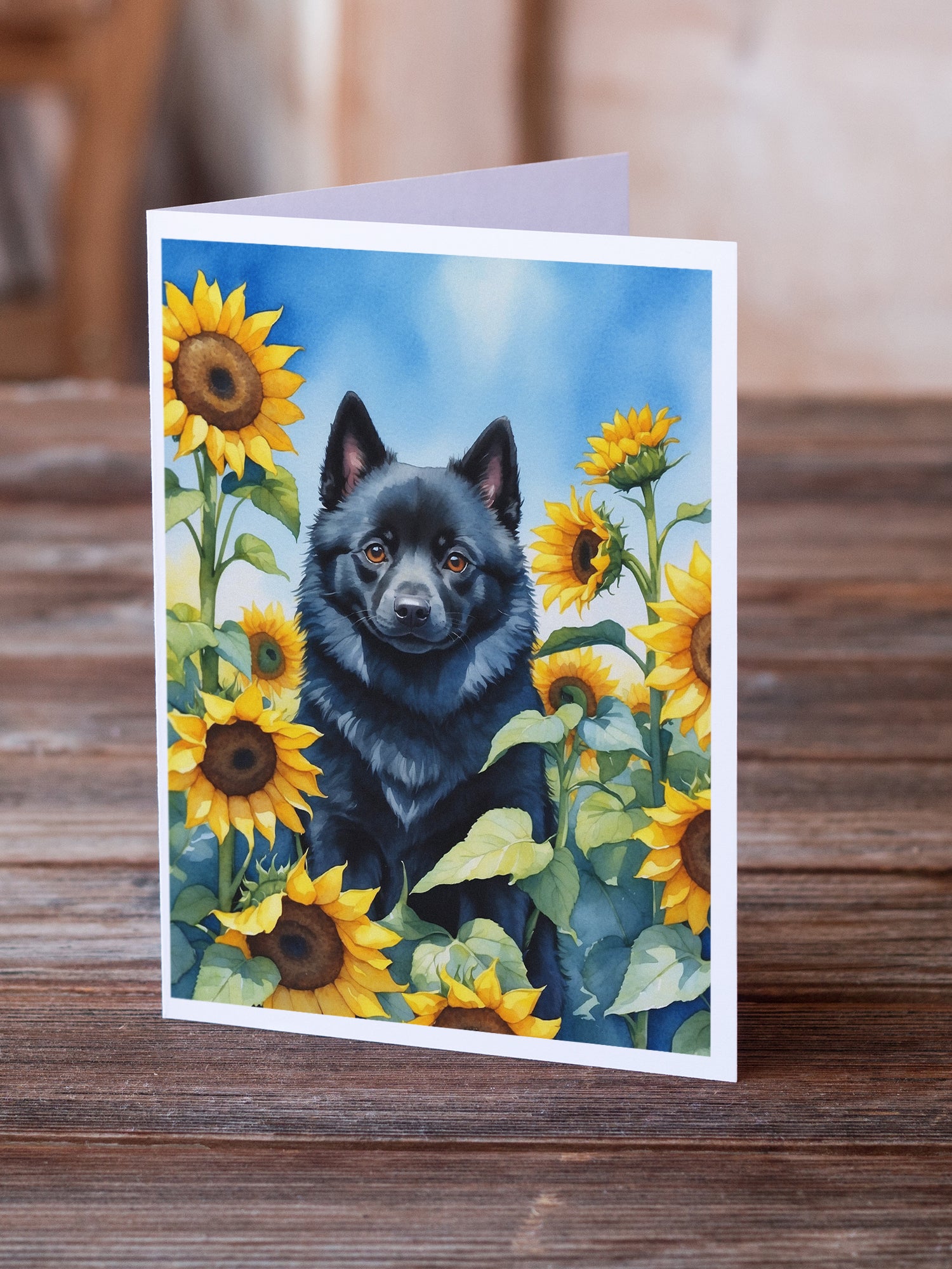 Schipperke in Sunflowers Greeting Cards Pack of 8