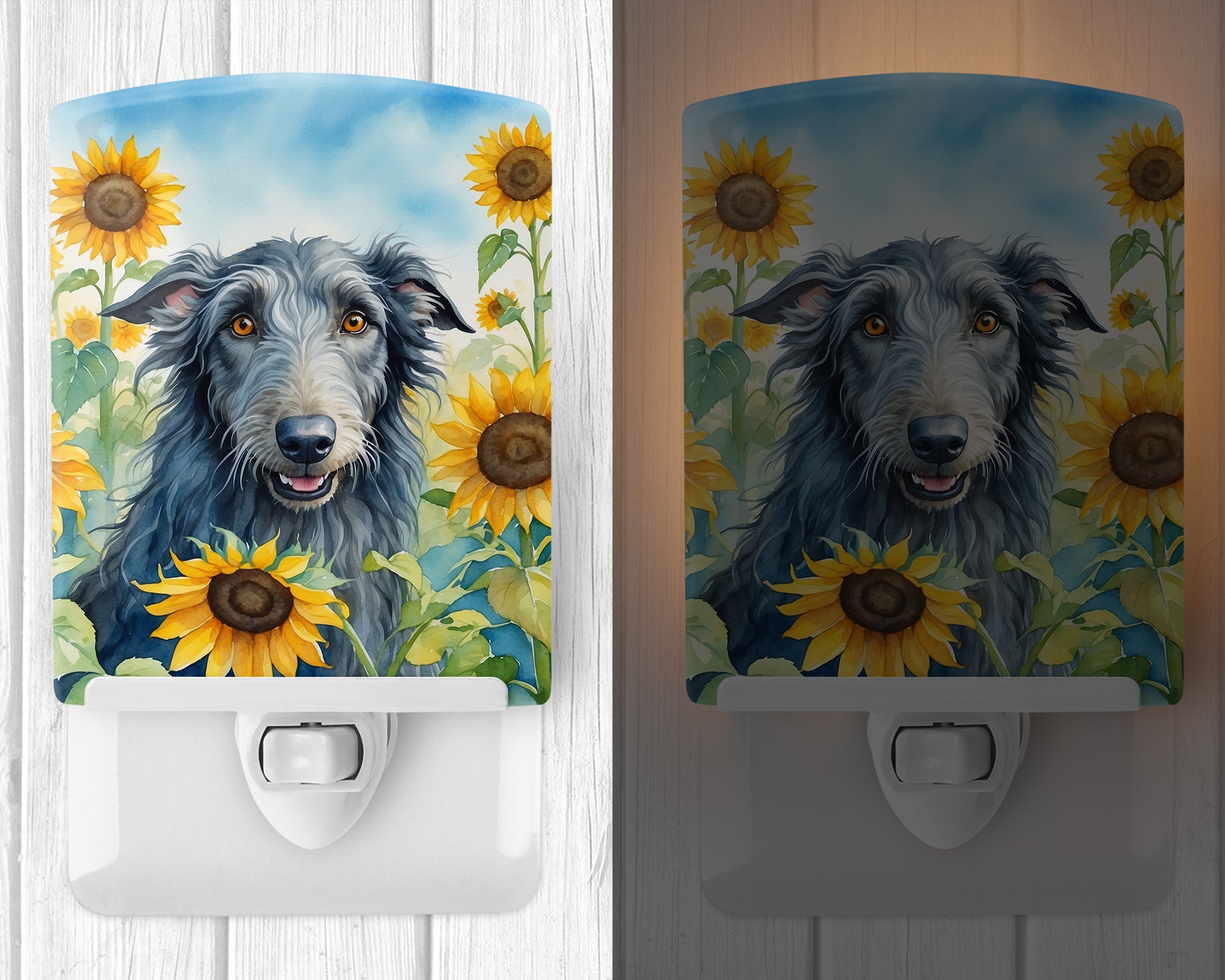 Scottish Deerhound in Sunflowers Ceramic Night Light