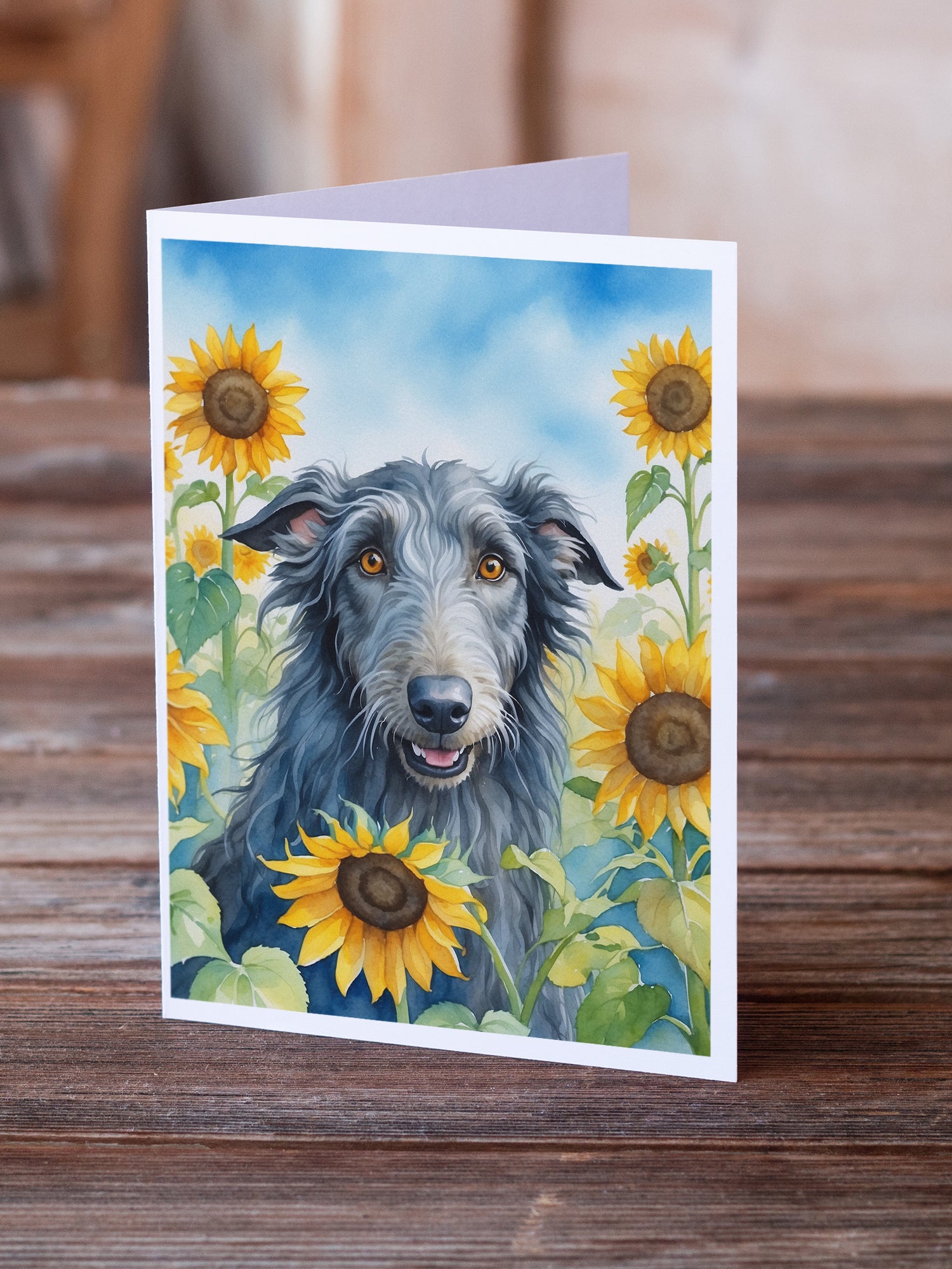 Scottish Deerhound in Sunflowers Greeting Cards Pack of 8