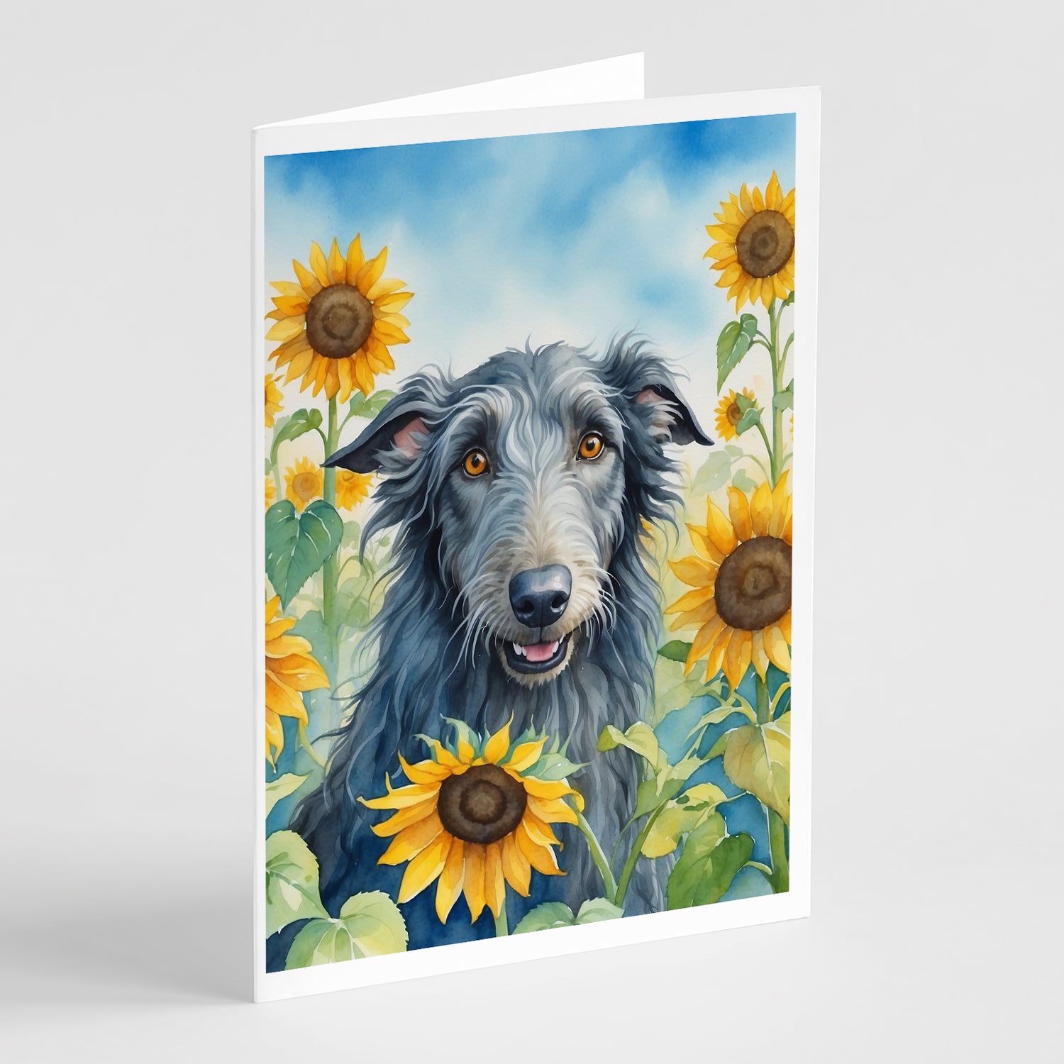 Buy this Scottish Deerhound in Sunflowers Greeting Cards Pack of 8