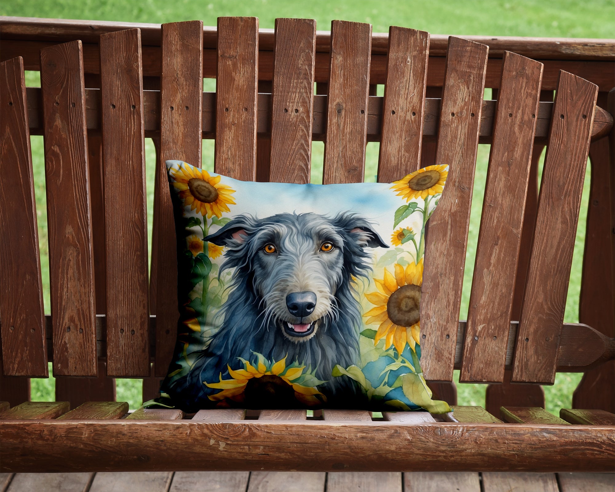Scottish Deerhound in Sunflowers Throw Pillow