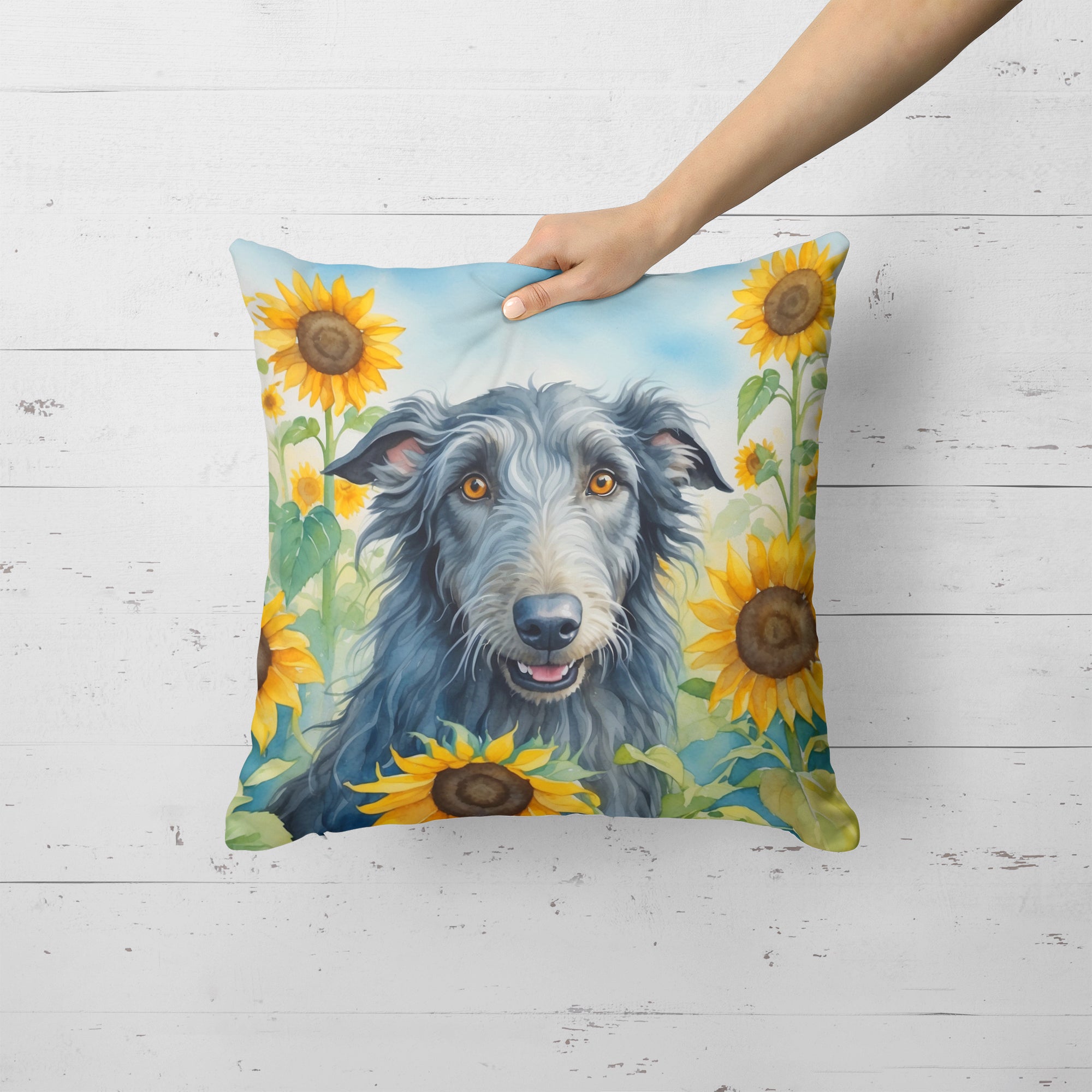 Buy this Scottish Deerhound in Sunflowers Throw Pillow