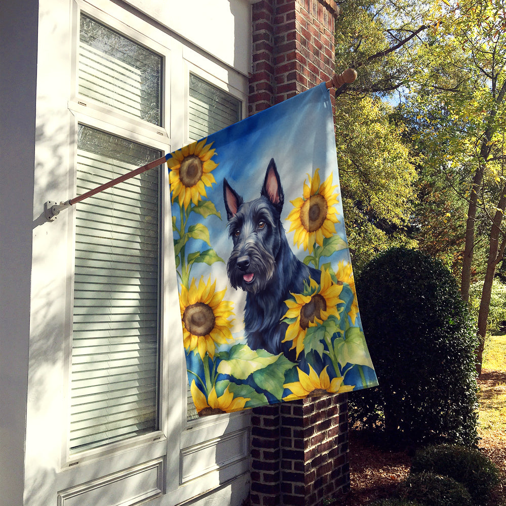 Scottish Terrier in Sunflowers House Flag