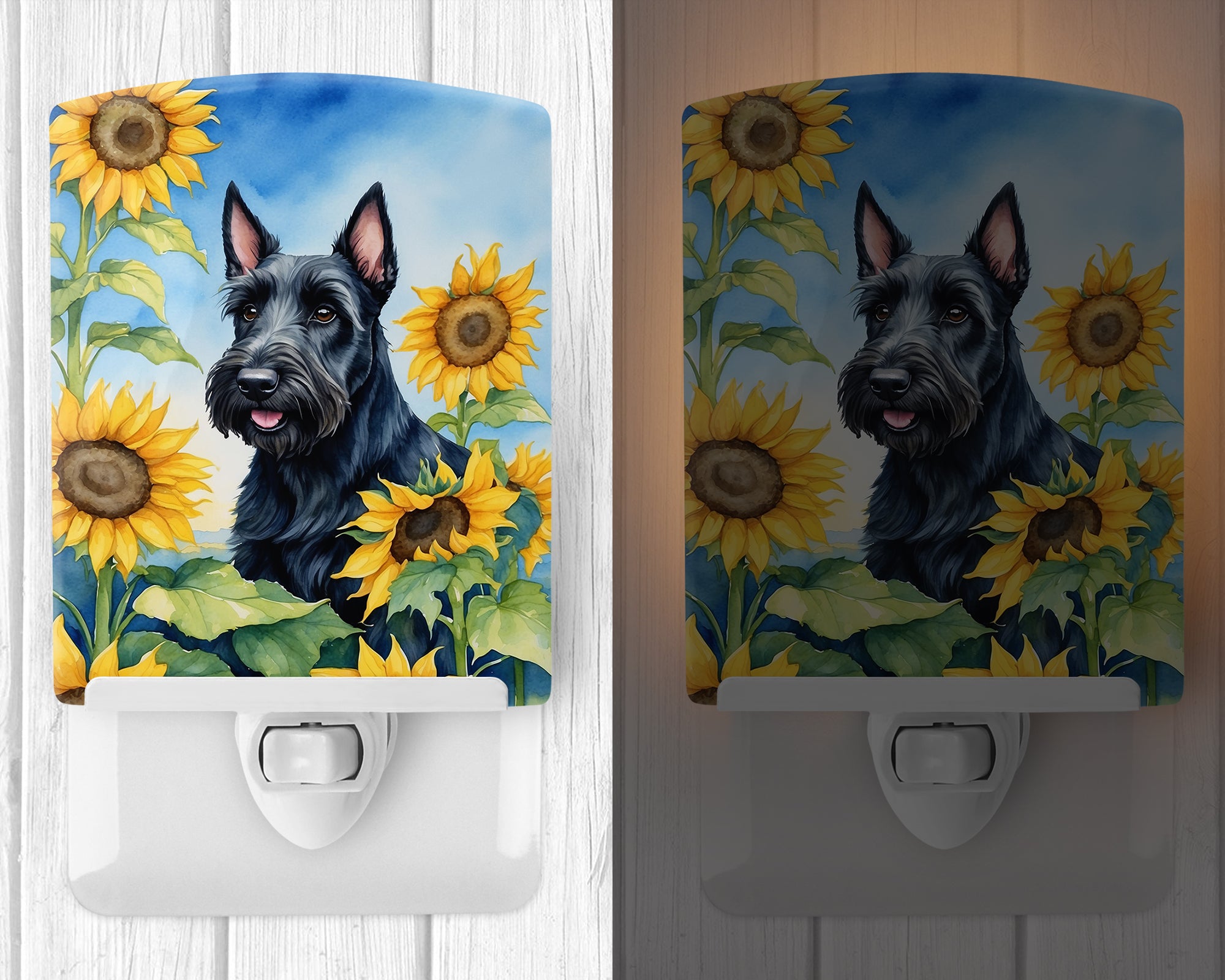 Scottish Terrier in Sunflowers Ceramic Night Light