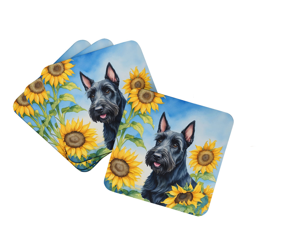 Buy this Scottish Terrier in Sunflowers Foam Coasters