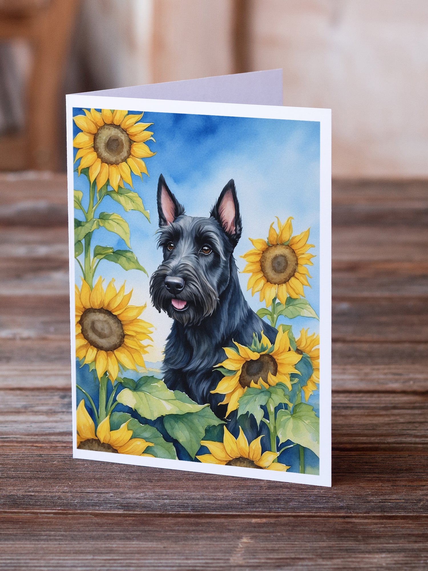 Buy this Scottish Terrier in Sunflowers Greeting Cards Pack of 8