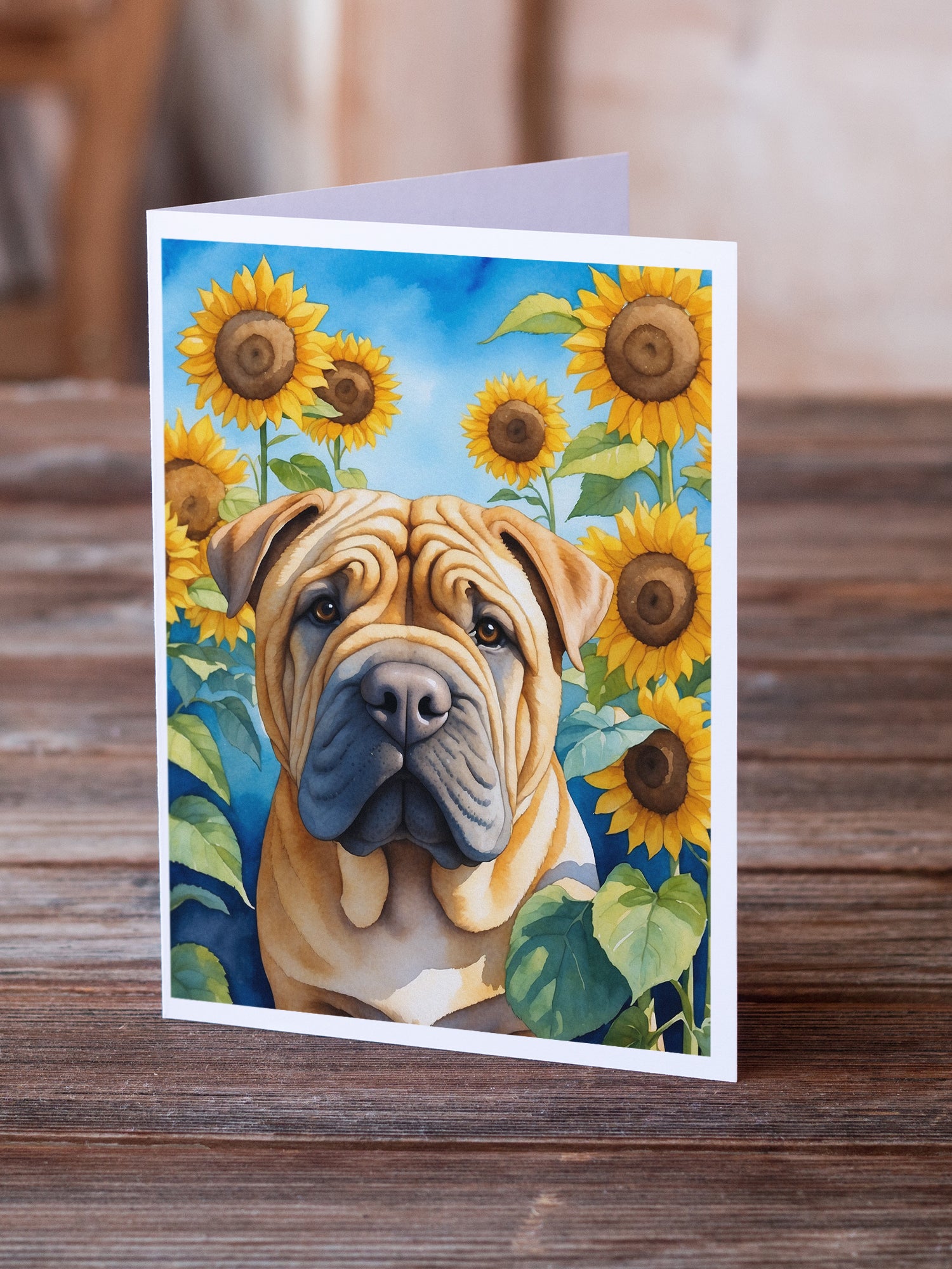 Shar Pei in Sunflowers Greeting Cards Pack of 8