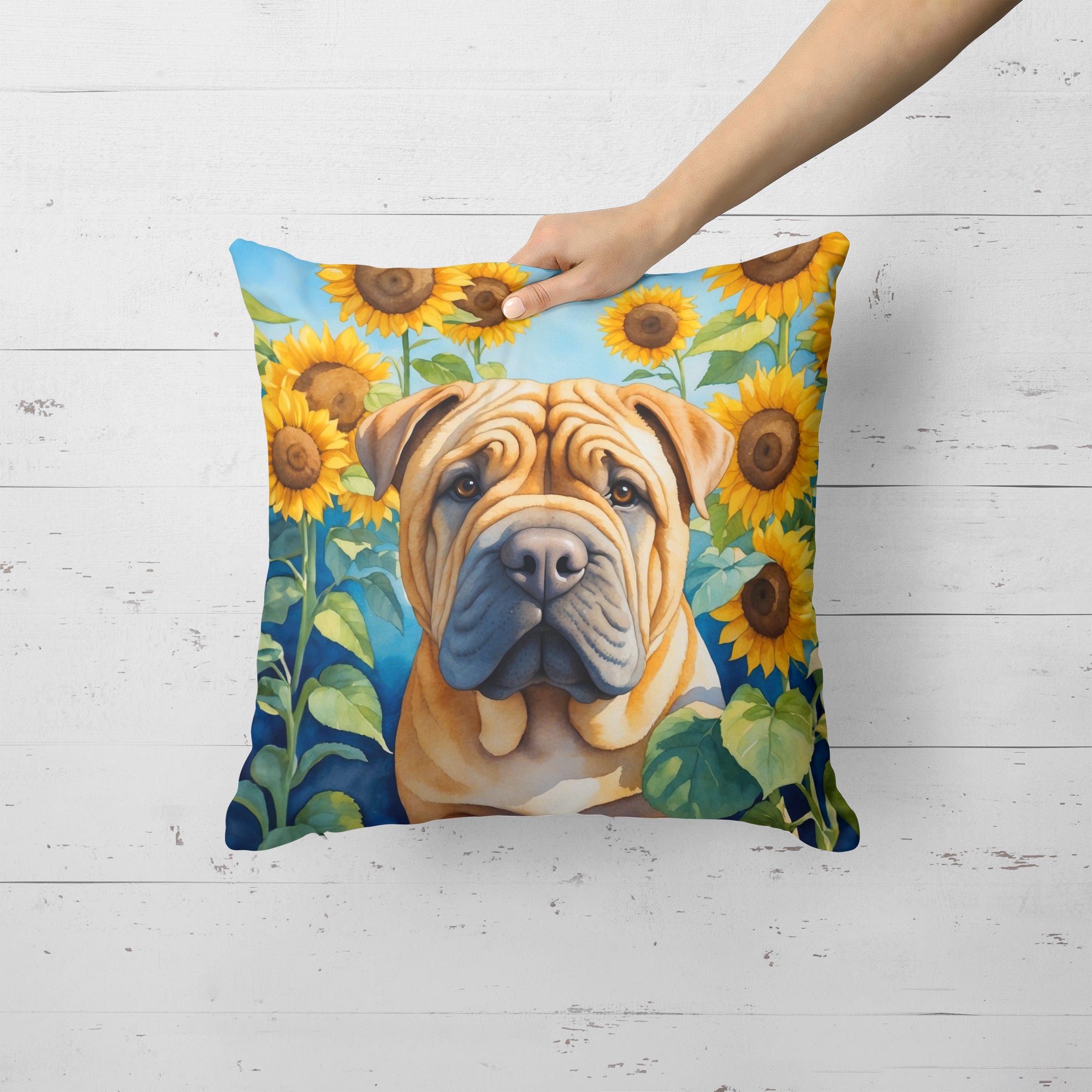 Buy this Shar Pei in Sunflowers Throw Pillow