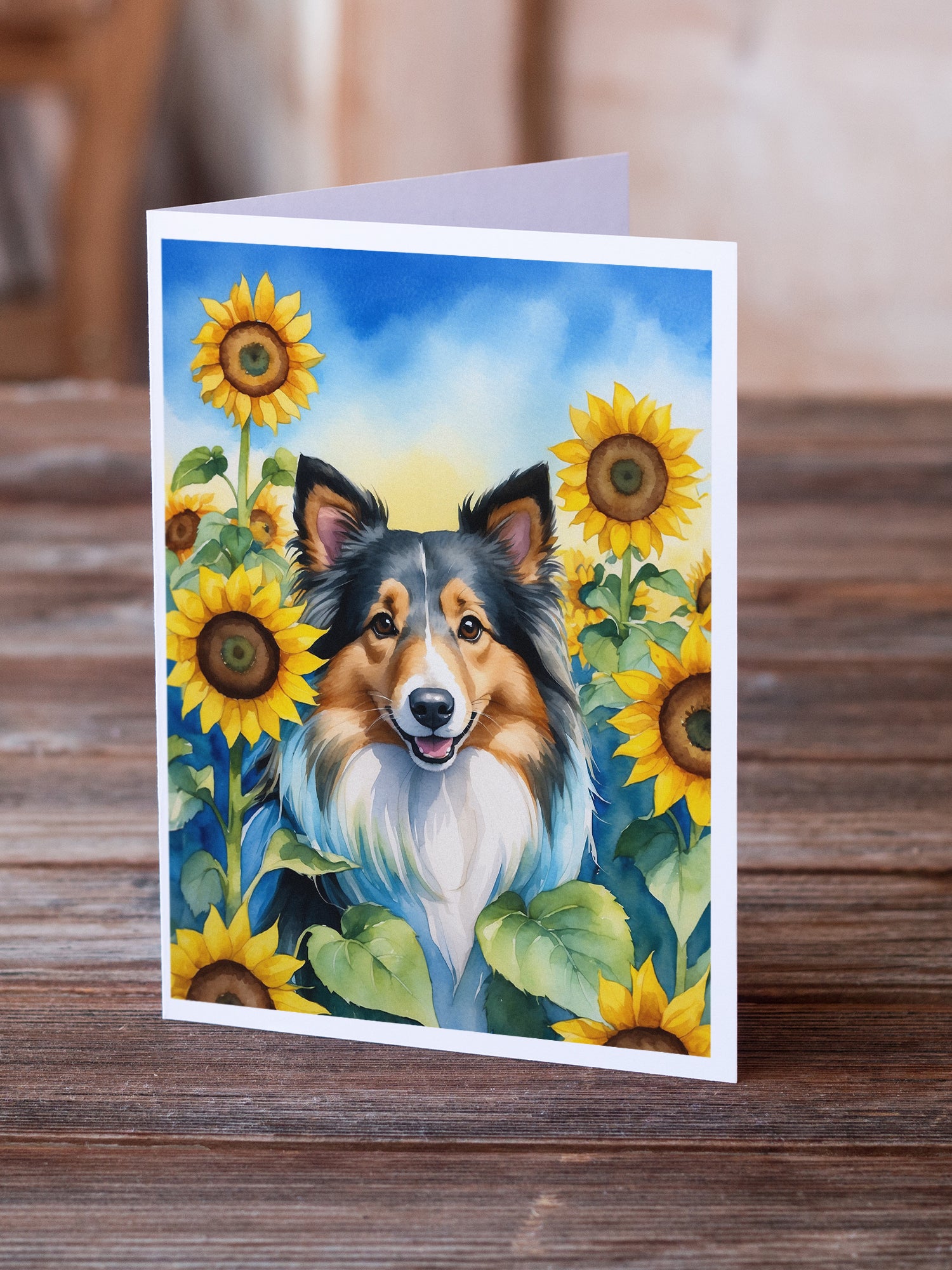 Sheltie in Sunflowers Greeting Cards Pack of 8