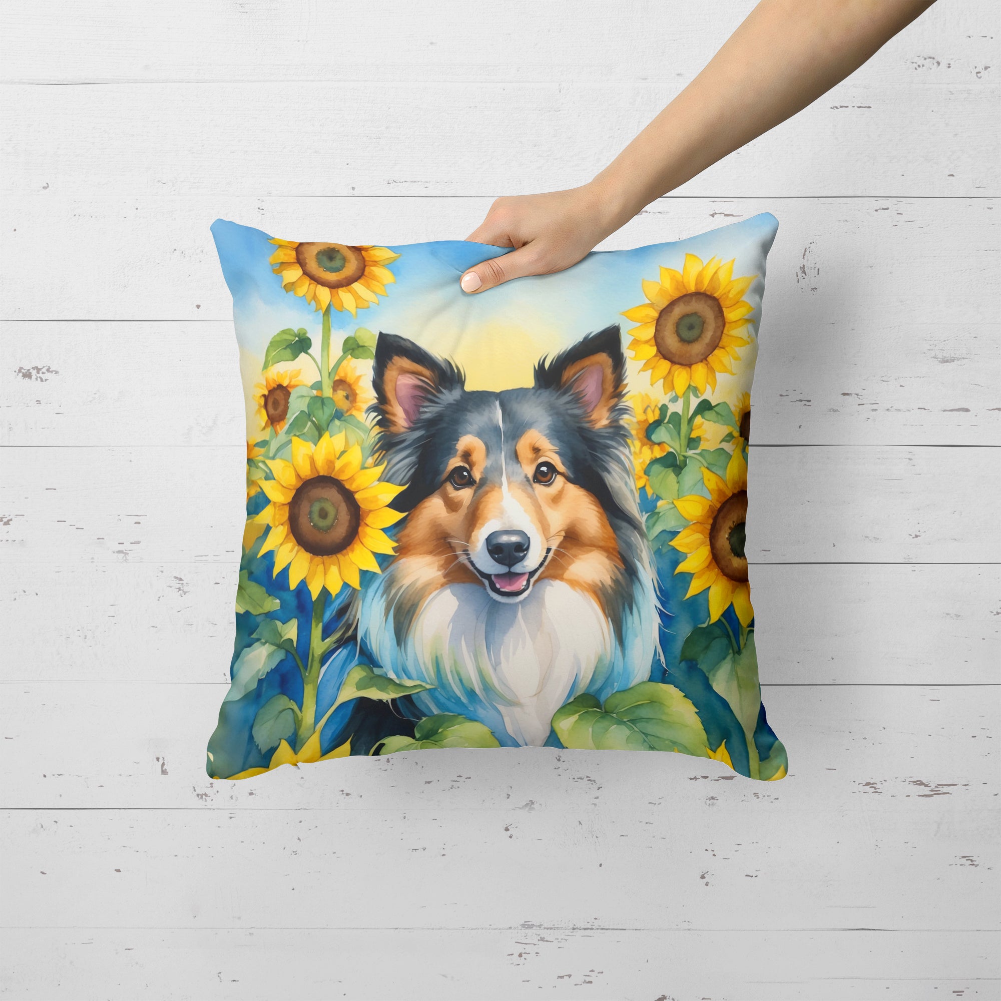 Buy this Sheltie in Sunflowers Throw Pillow