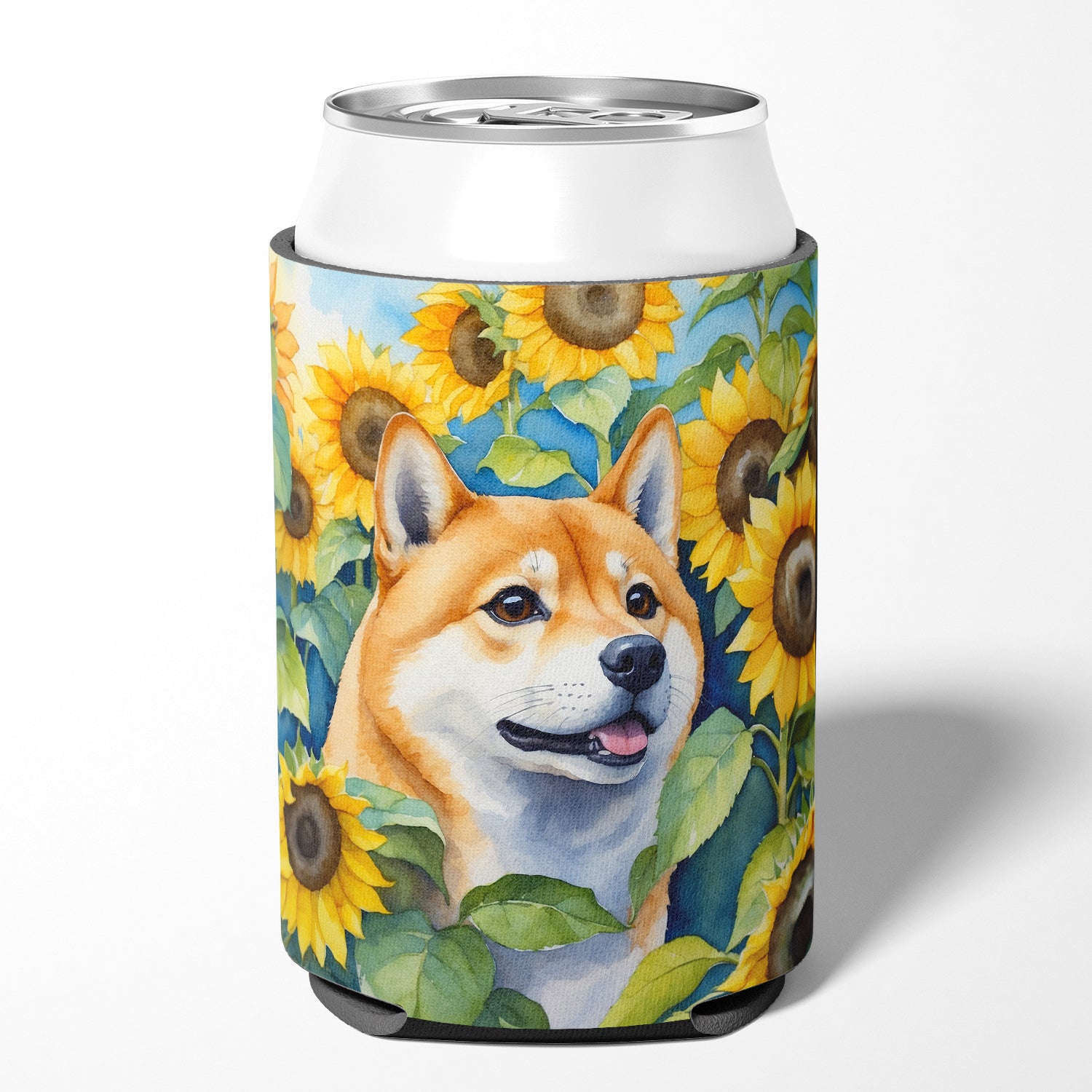 Buy this Shiba Inu in Sunflowers Can or Bottle Hugger