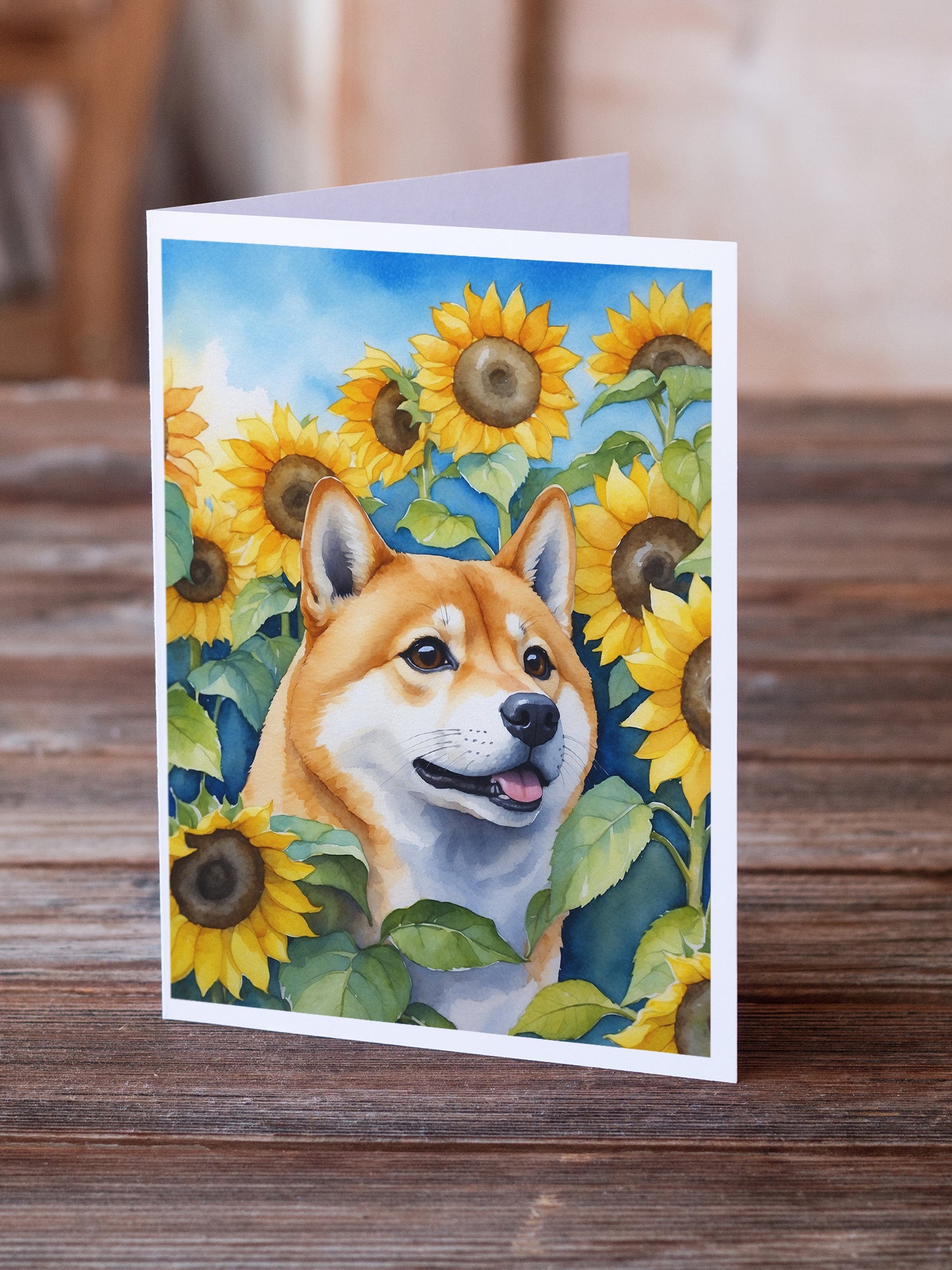 Shiba Inu in Sunflowers Greeting Cards Pack of 8