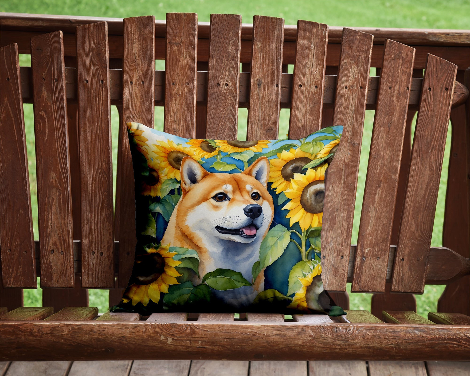 Buy this Shiba Inu in Sunflowers Throw Pillow