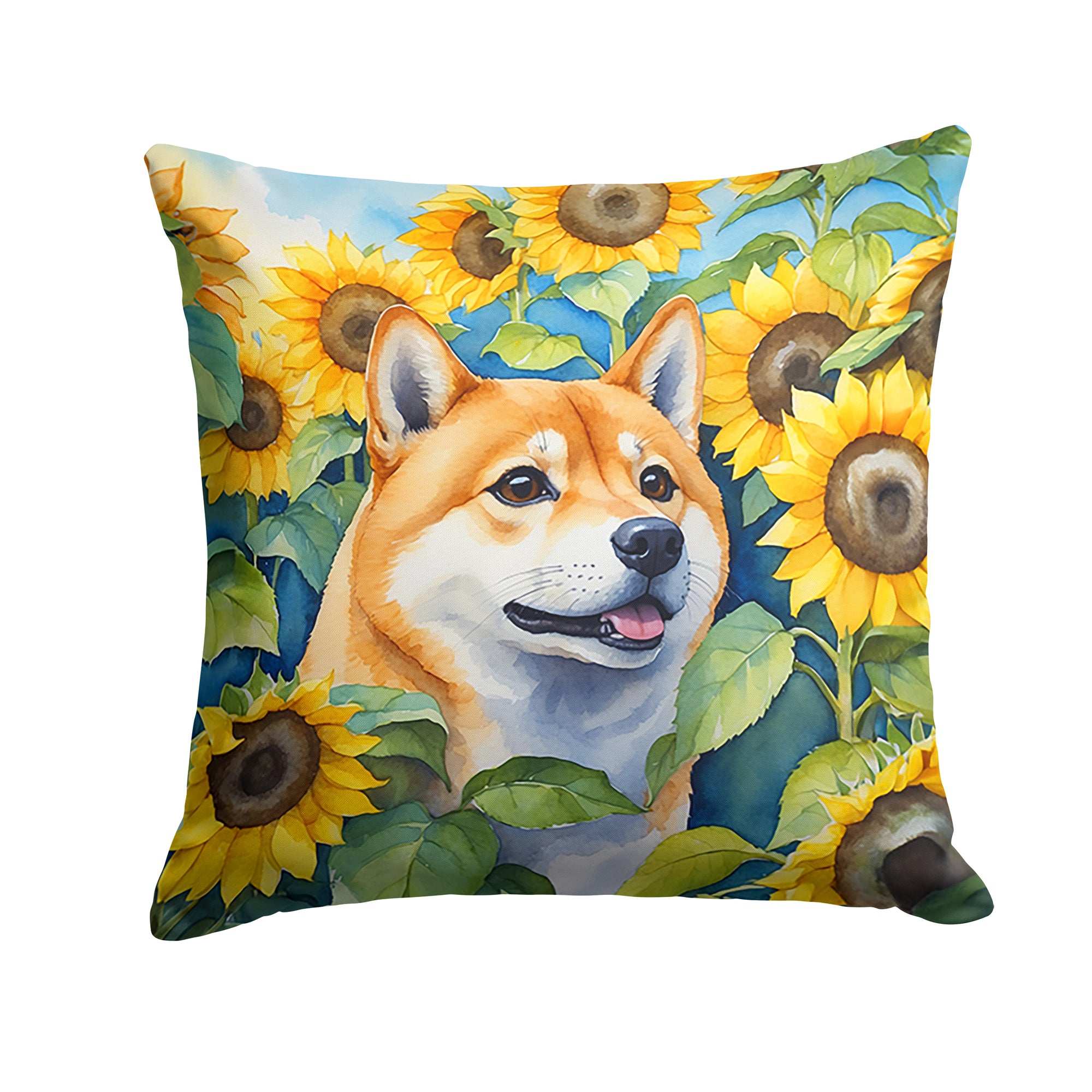 Buy this Shiba Inu in Sunflowers Throw Pillow