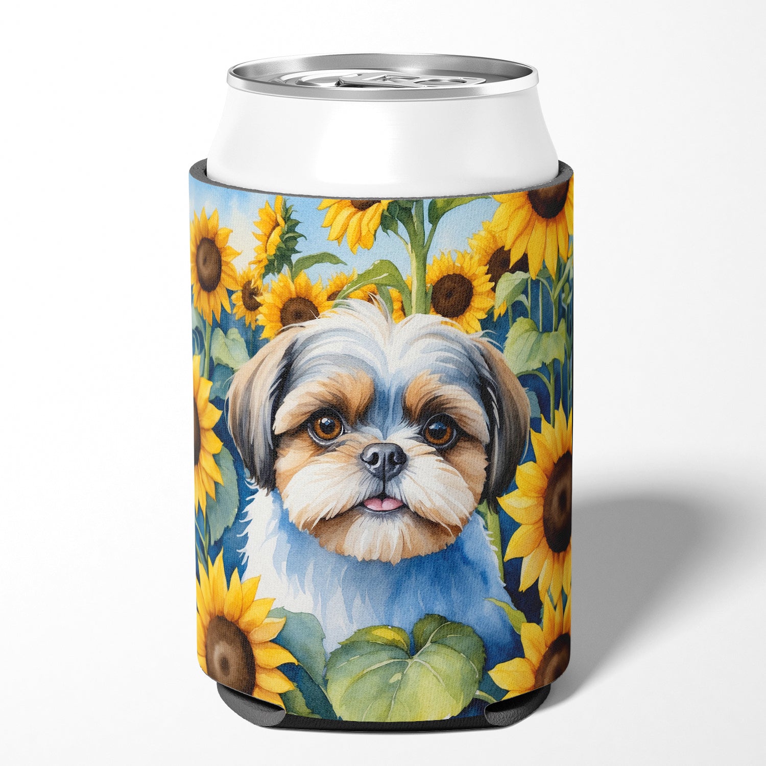 Buy this Shih Tzu in Sunflowers Can or Bottle Hugger