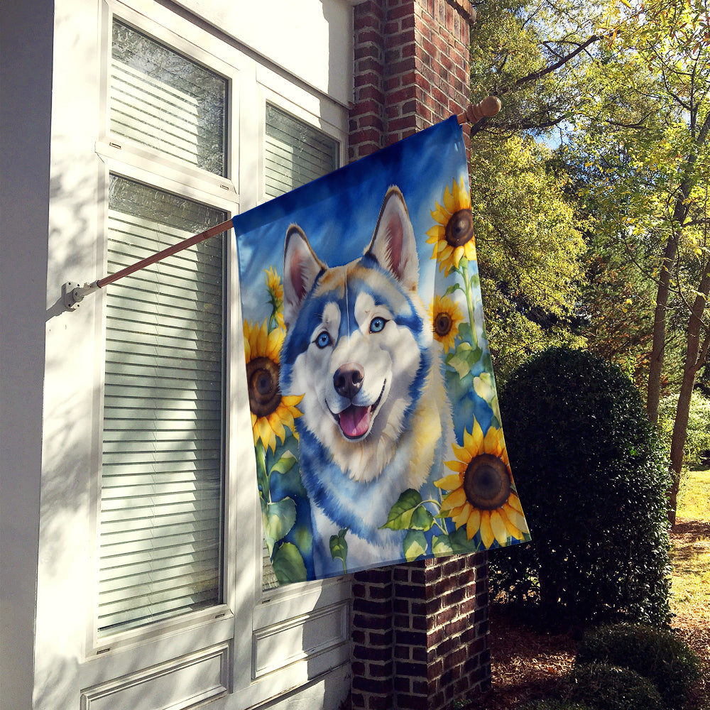 Buy this Siberian Husky in Sunflowers House Flag