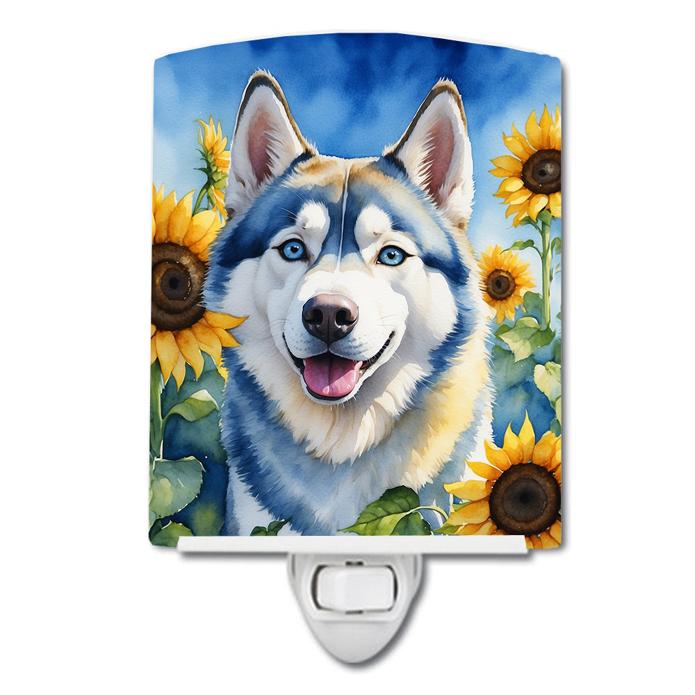 Buy this Siberian Husky in Sunflowers Ceramic Night Light