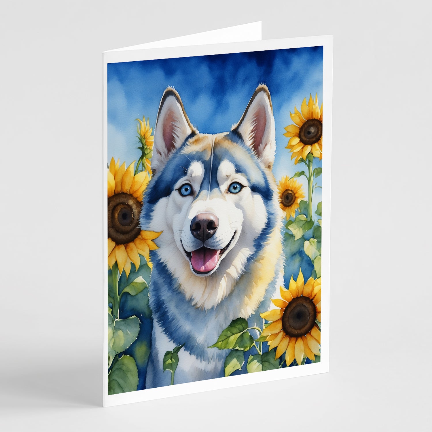 Buy this Siberian Husky in Sunflowers Greeting Cards Pack of 8