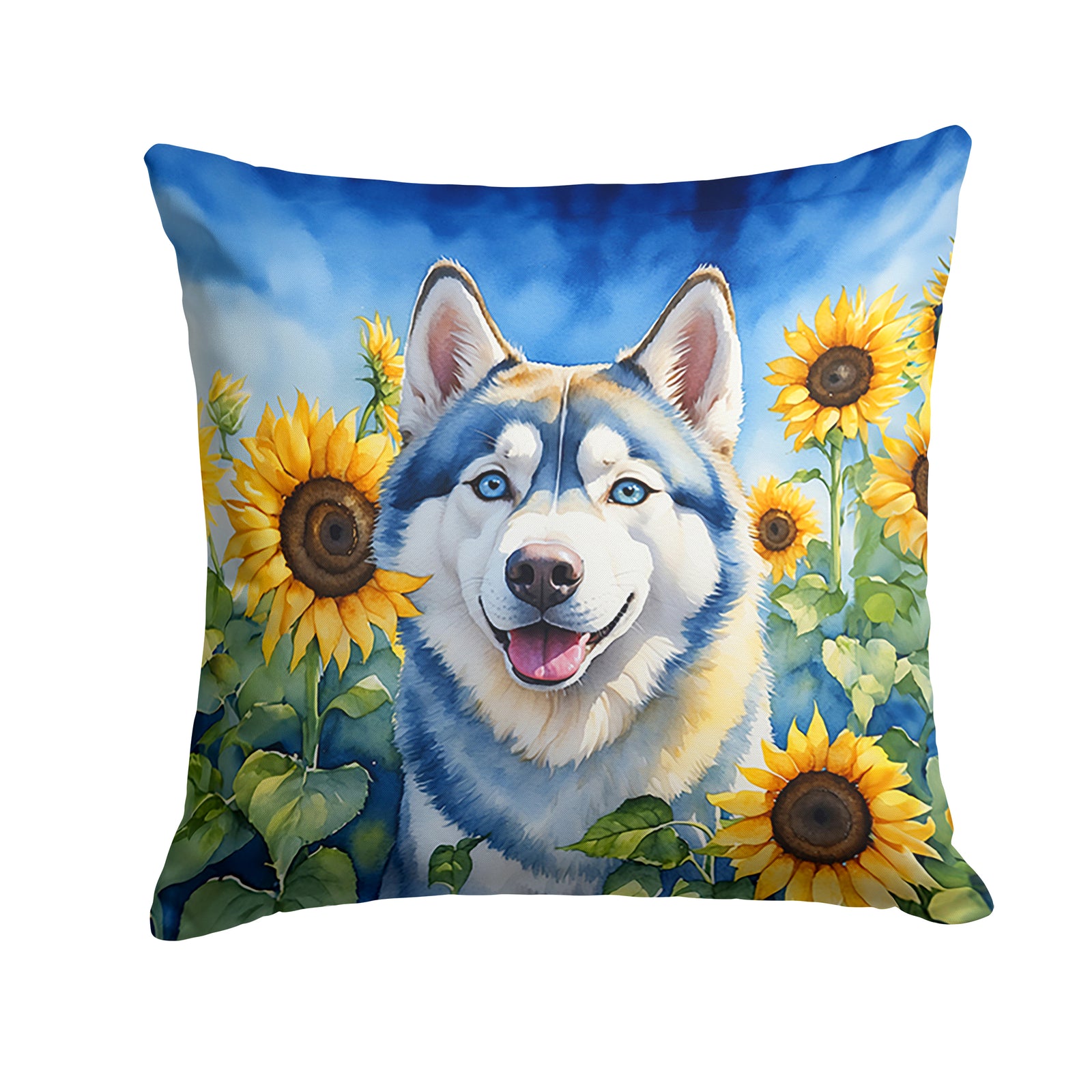 Buy this Siberian Husky in Sunflowers Throw Pillow