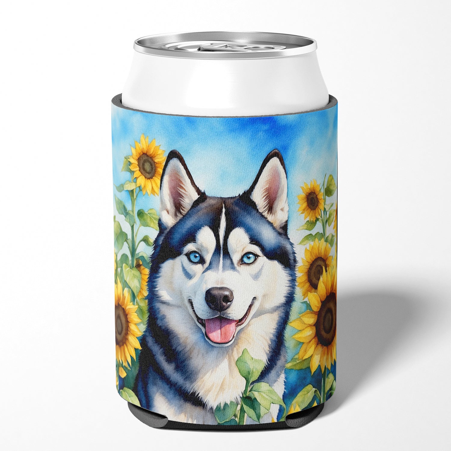 Buy this Siberian Husky in Sunflowers Can or Bottle Hugger