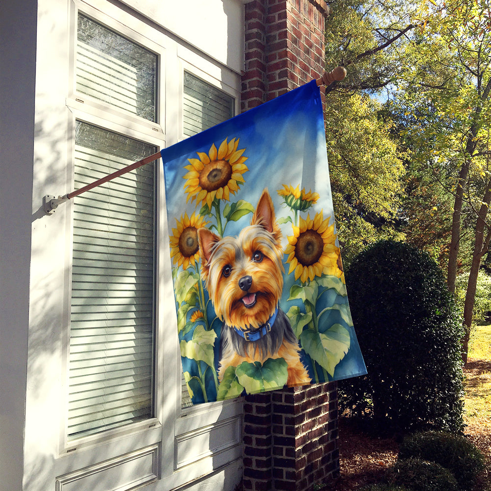 Silky Terrier in Sunflowers House Flag