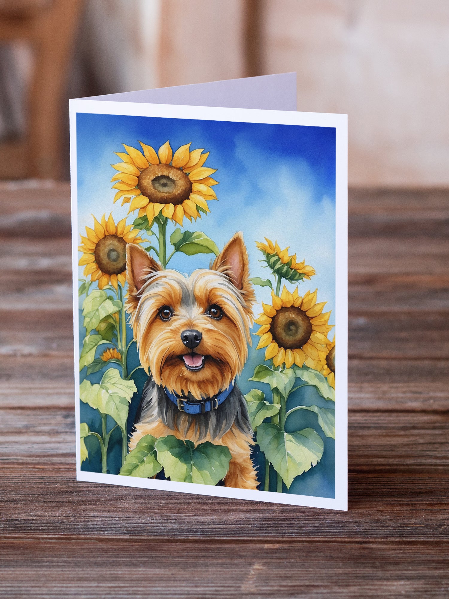Silky Terrier in Sunflowers Greeting Cards Pack of 8
