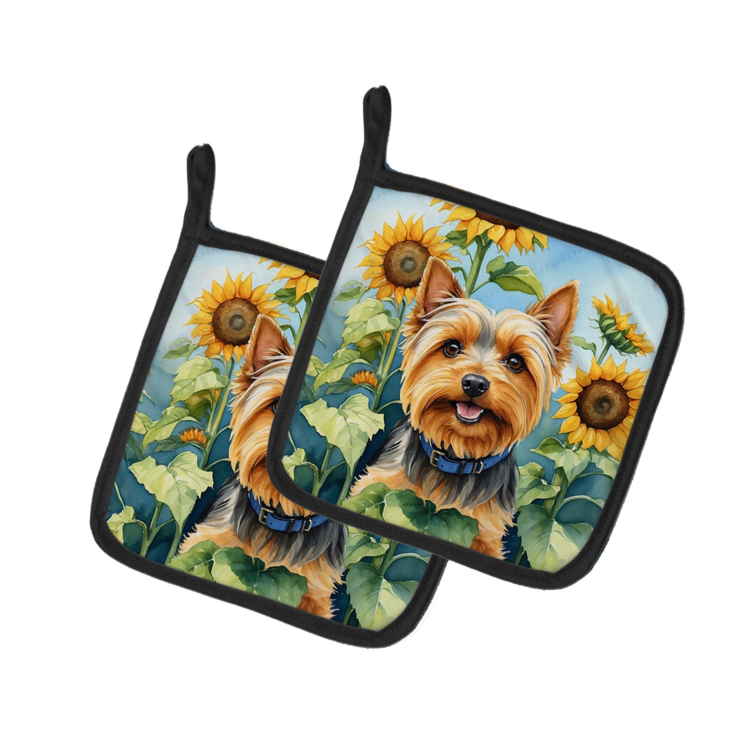 Buy this Silky Terrier in Sunflowers Pair of Pot Holders
