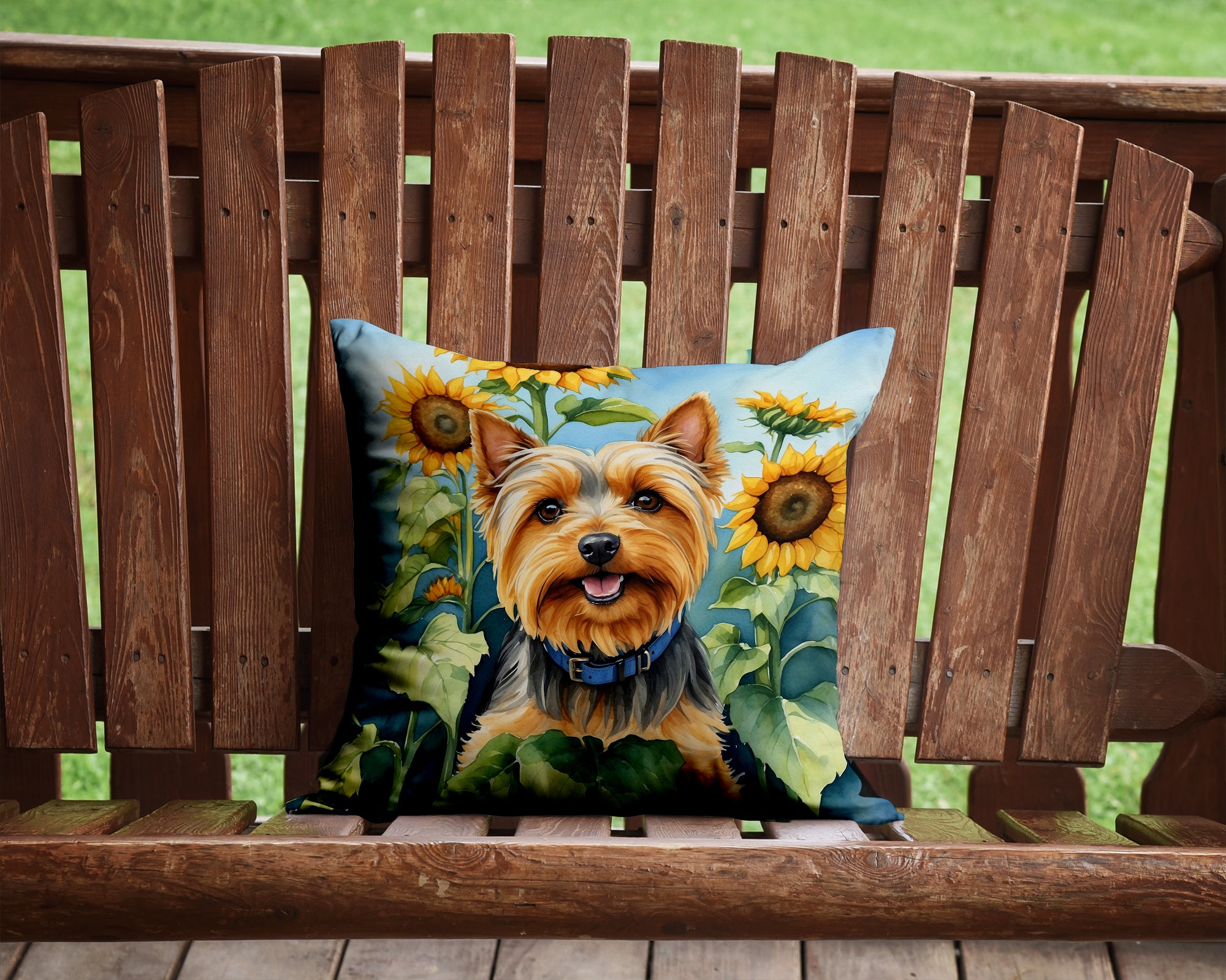 Buy this Silky Terrier in Sunflowers Throw Pillow