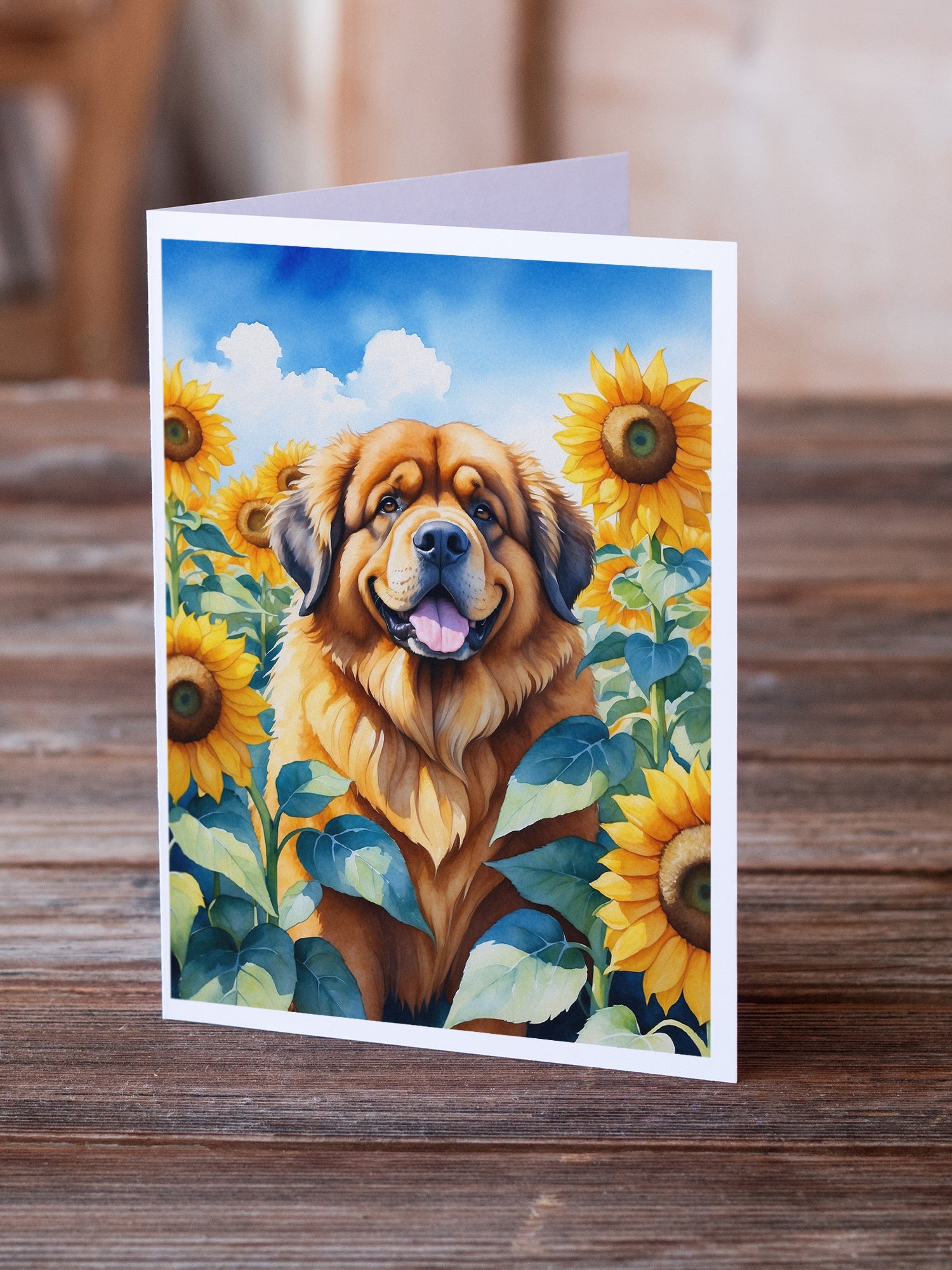 Buy this Tibetan Mastiff in Sunflowers Greeting Cards Pack of 8