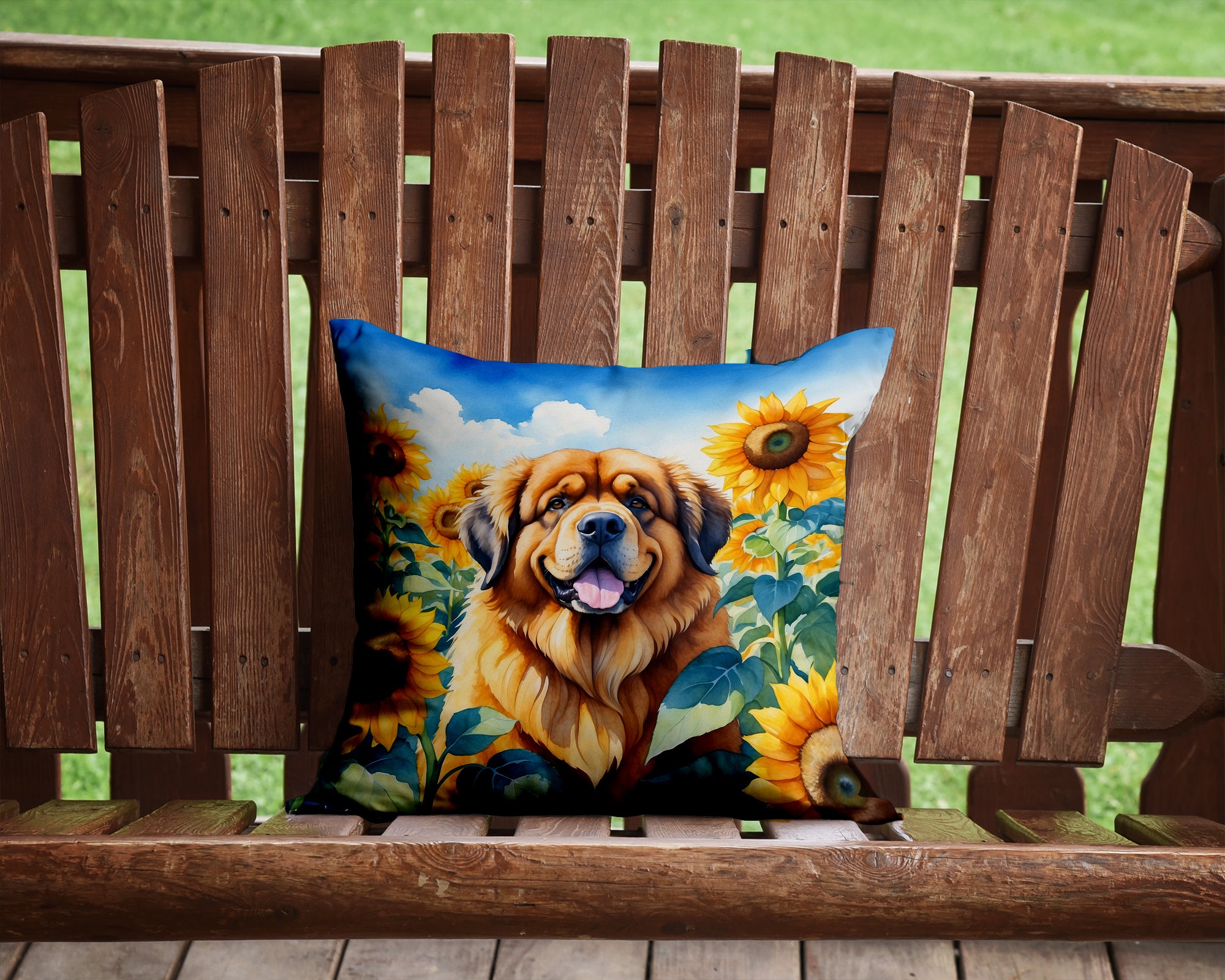 Buy this Tibetan Mastiff in Sunflowers Throw Pillow