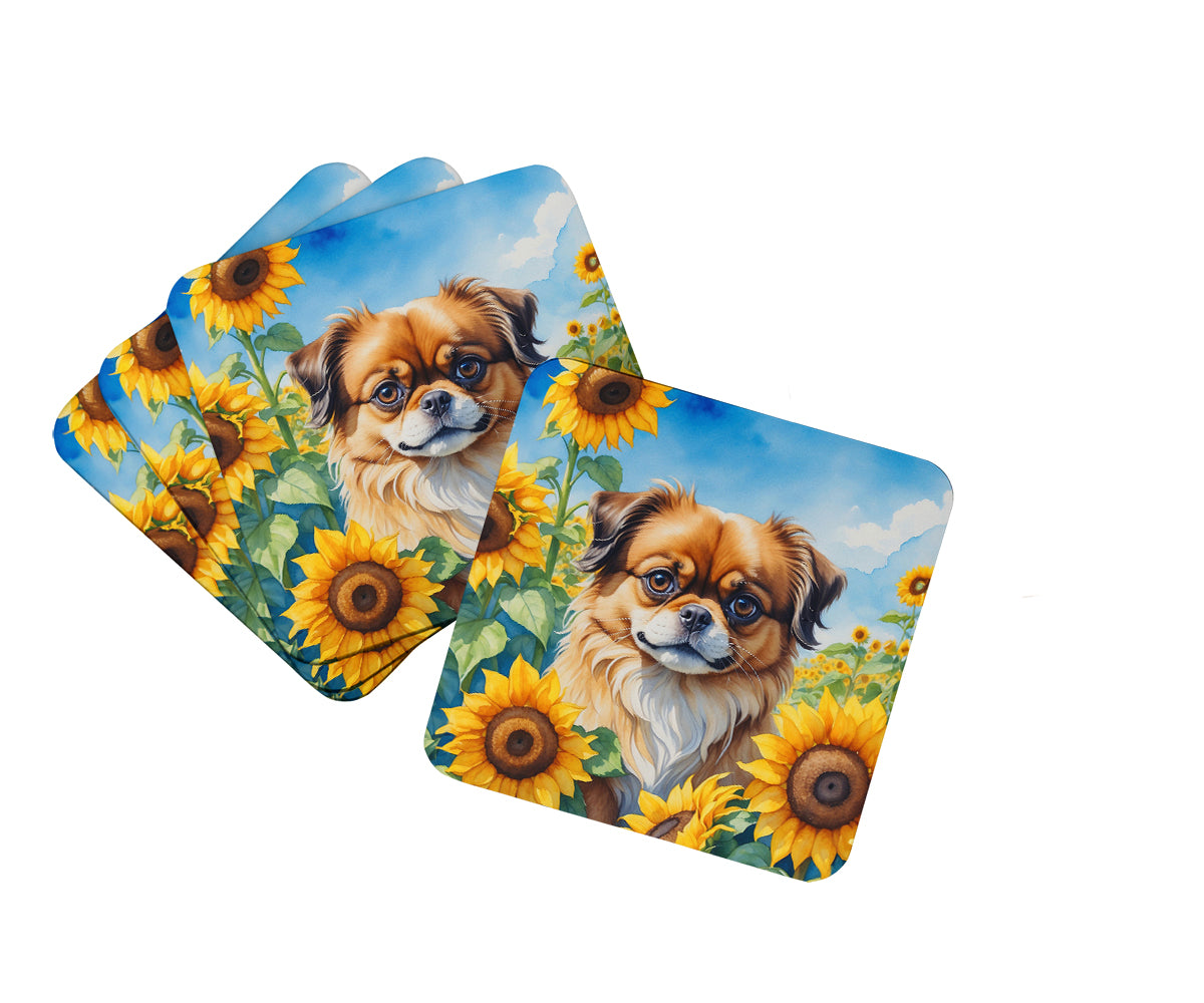 Buy this Tibetan Spaniel in Sunflowers Foam Coasters