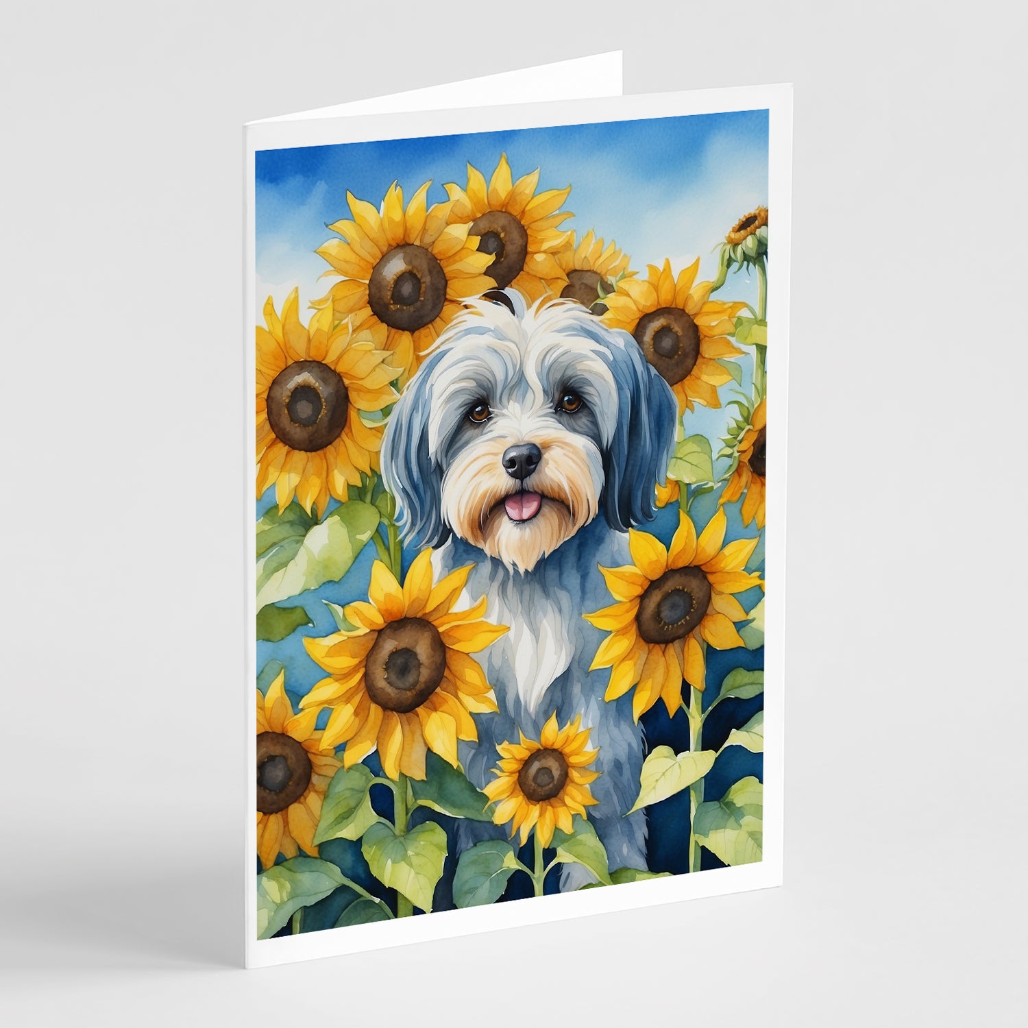 Buy this Tibetan Terrier in Sunflowers Greeting Cards Pack of 8
